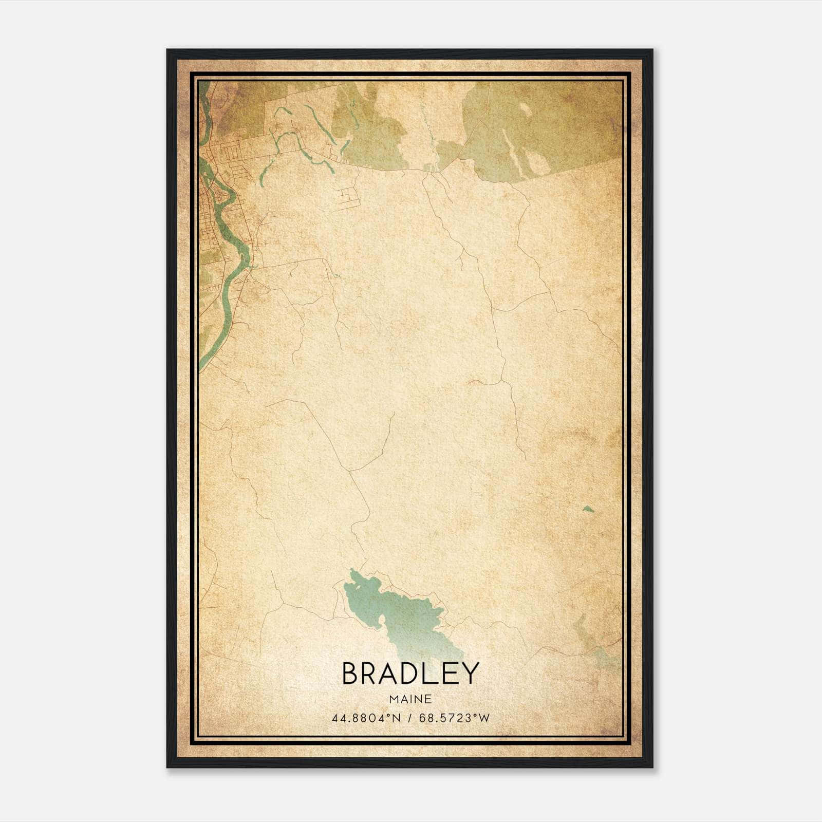 Vintage Bradley Maine Map Poster, Bradley ME City Road Wall Art Print Vintage Bradley Maine Map Poster, Bradley ME City Road Wall Art Print