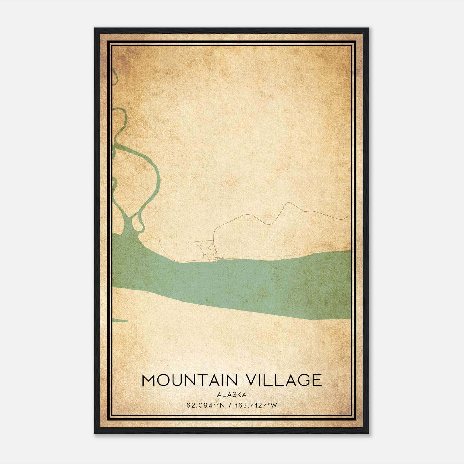 Vintage Mountain Village Alaska Map Poster, Mountain Village AK City Road Wall Art Print Vintage Mountain Village Alaska Map Poster, Mountain Village AK City Road Wall Art Print