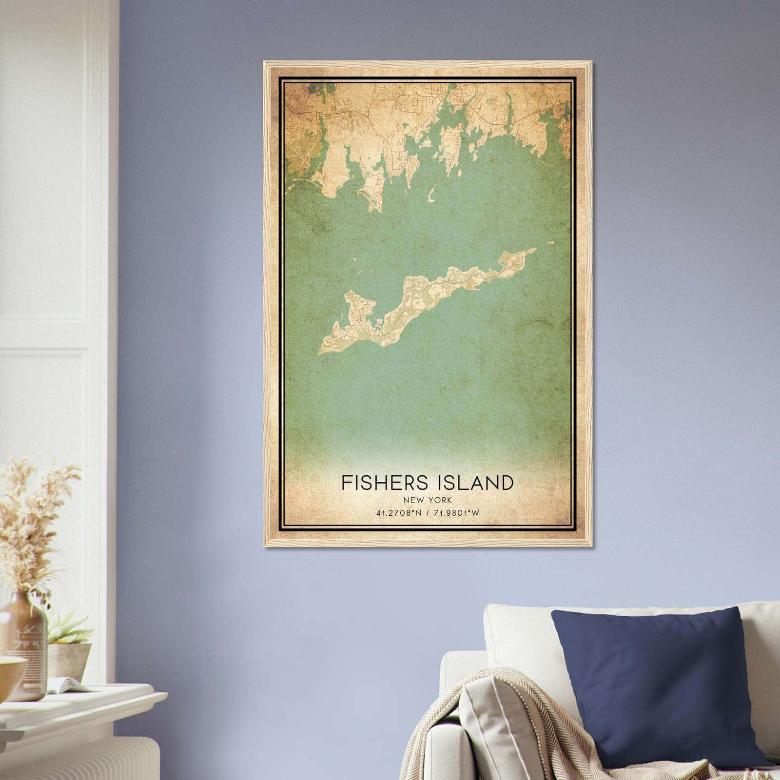 Vintage Fishers Island New York Map Poster, Fishers Island NY City Road Wall Art Print