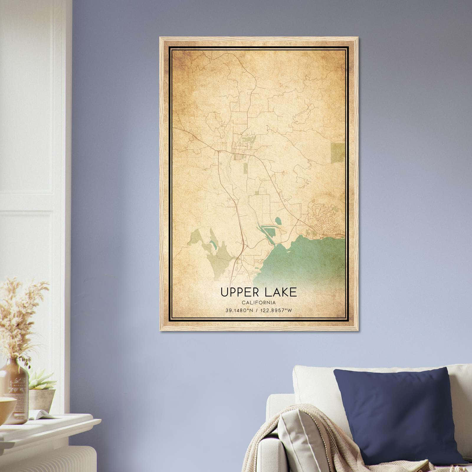 Vintage Upper Lake California Map Poster, Upper Lake CA City Road Wall Art Print