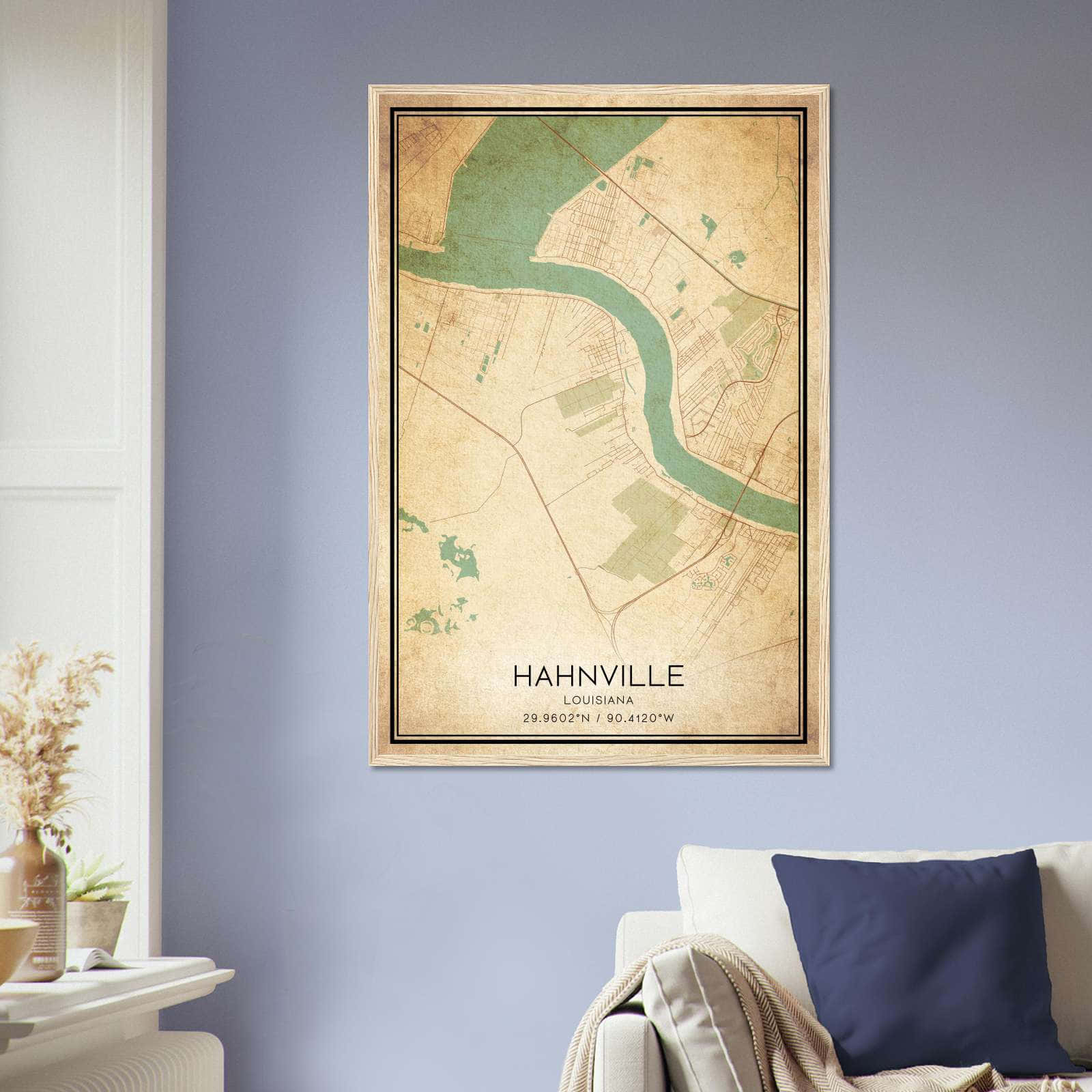 Vintage Hahnville Louisiana Map Poster, Hahnville LA City Road Wall Art Print
