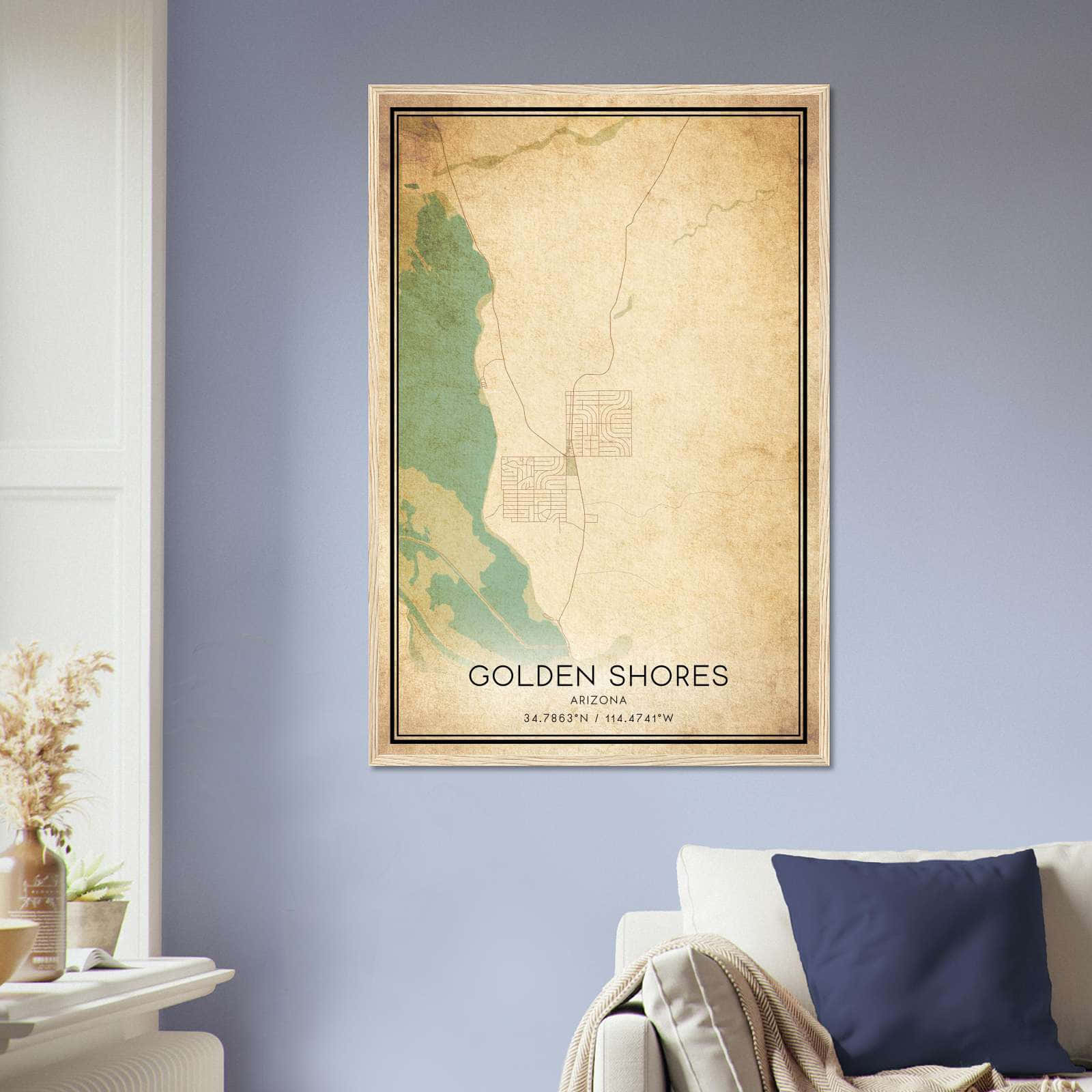 Vintage Golden Shores Arizona Map Poster, Golden Shores AZ City Road Wall Art Print