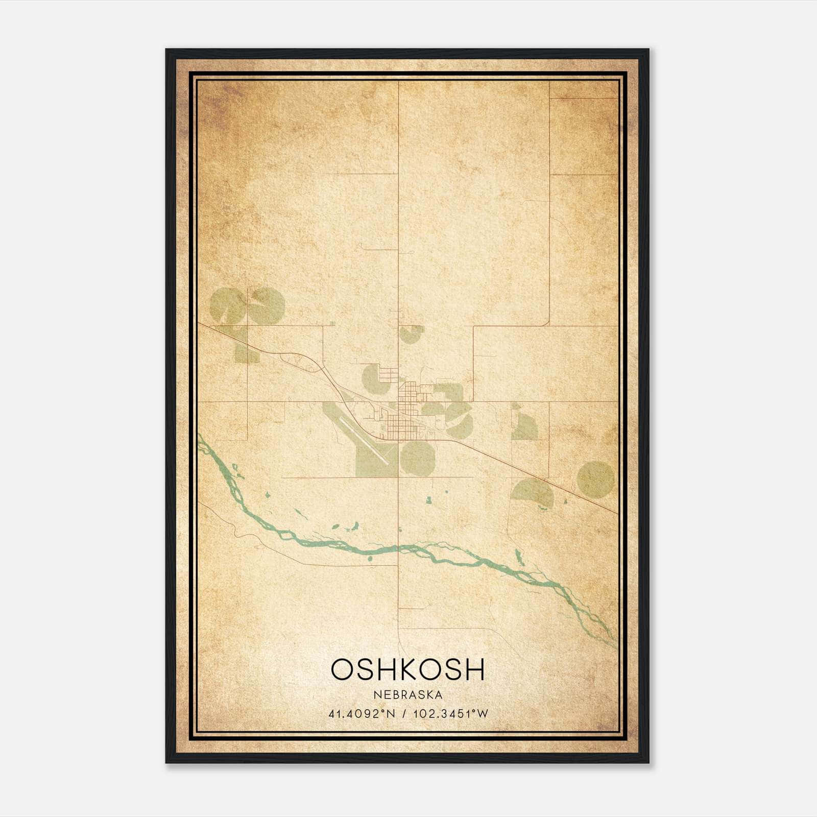 Vintage Oshkosh Nebraska Map Poster, Oshkosh NE City Road Wall Art Print Vintage Oshkosh Nebraska Map Poster, Oshkosh NE City Road Wall Art Print