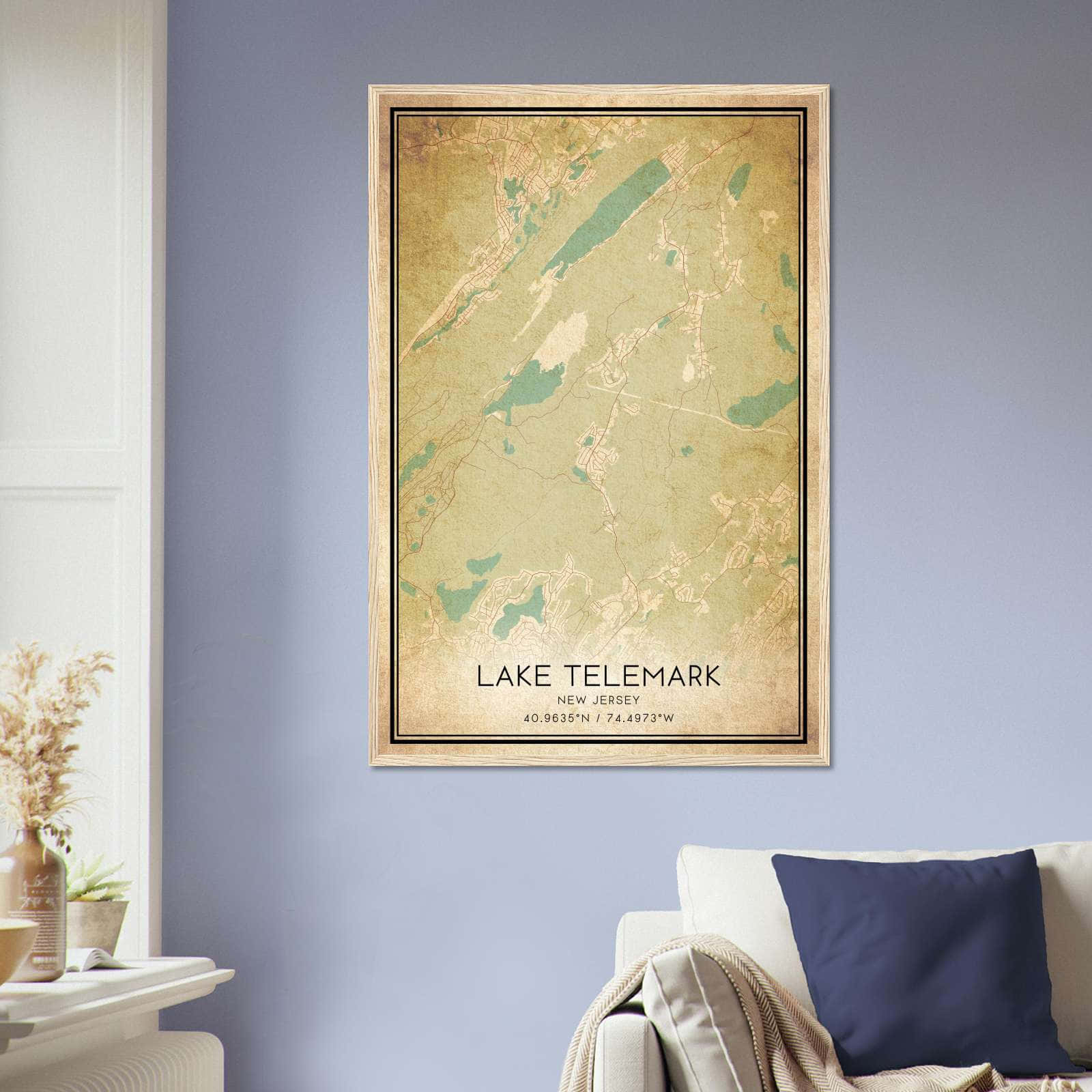 Vintage Lake Telemark New Jersey Map Poster, Lake Telemark NJ City Road Wall Art Print
