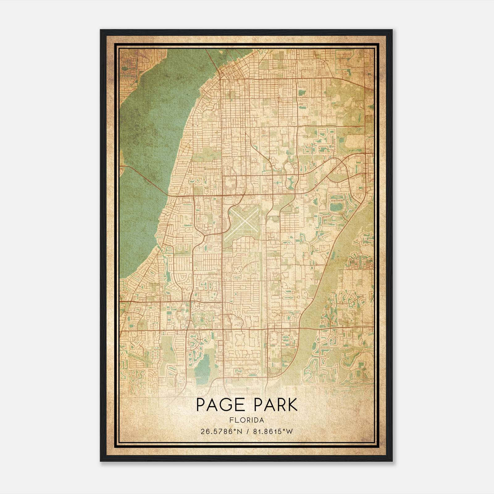 Vintage Page Park Florida Map Poster, Page Park FL City Road Wall Art Print Vintage Page Park Florida Map Poster, Page Park FL City Road Wall Art Print