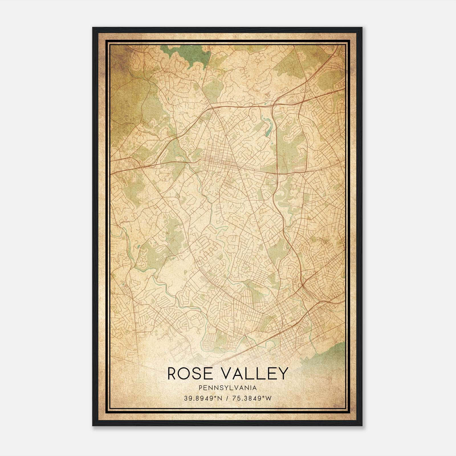 Vintage Rose Valley Pennsylvania Map Poster, Rose Valley PA City Road Wall Art Print Vintage Rose Valley Pennsylvania Map Poster, Rose Valley PA City Road Wall Art Print