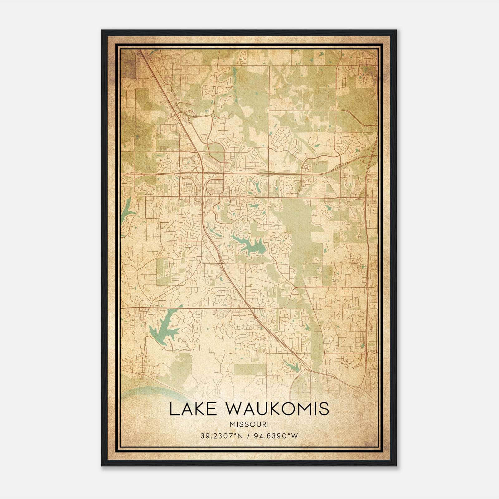 Vintage Lake Waukomis Missouri Map Poster, Lake Waukomis MO City Road Wall Art Print Vintage Lake Waukomis Missouri Map Poster, Lake Waukomis MO City Road Wall Art Print