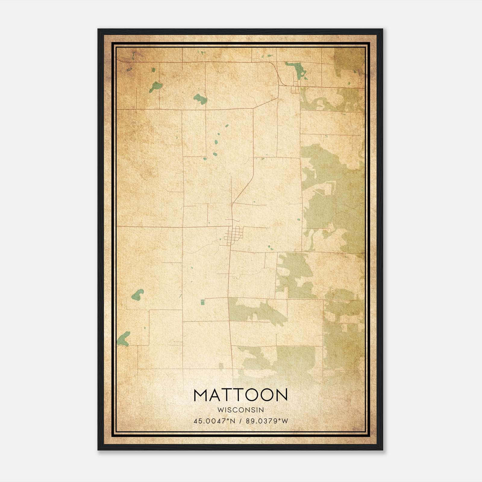 Vintage Mattoon Wisconsin Map Poster, Mattoon WI City Road Wall Art Print Vintage Mattoon Wisconsin Map Poster, Mattoon WI City Road Wall Art Print