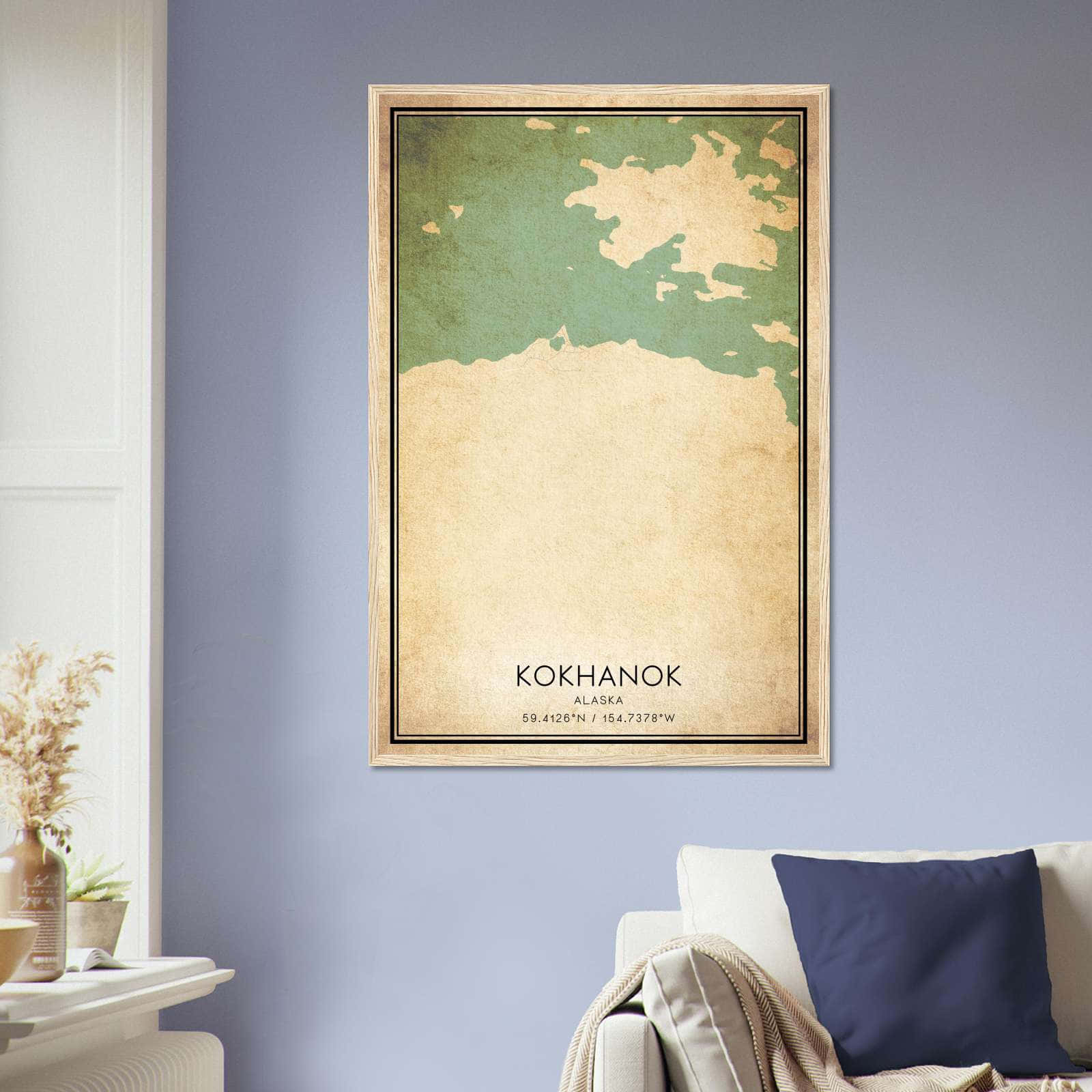 Vintage Kokhanok Alaska Map Poster, Kokhanok AK City Road Wall Art Print