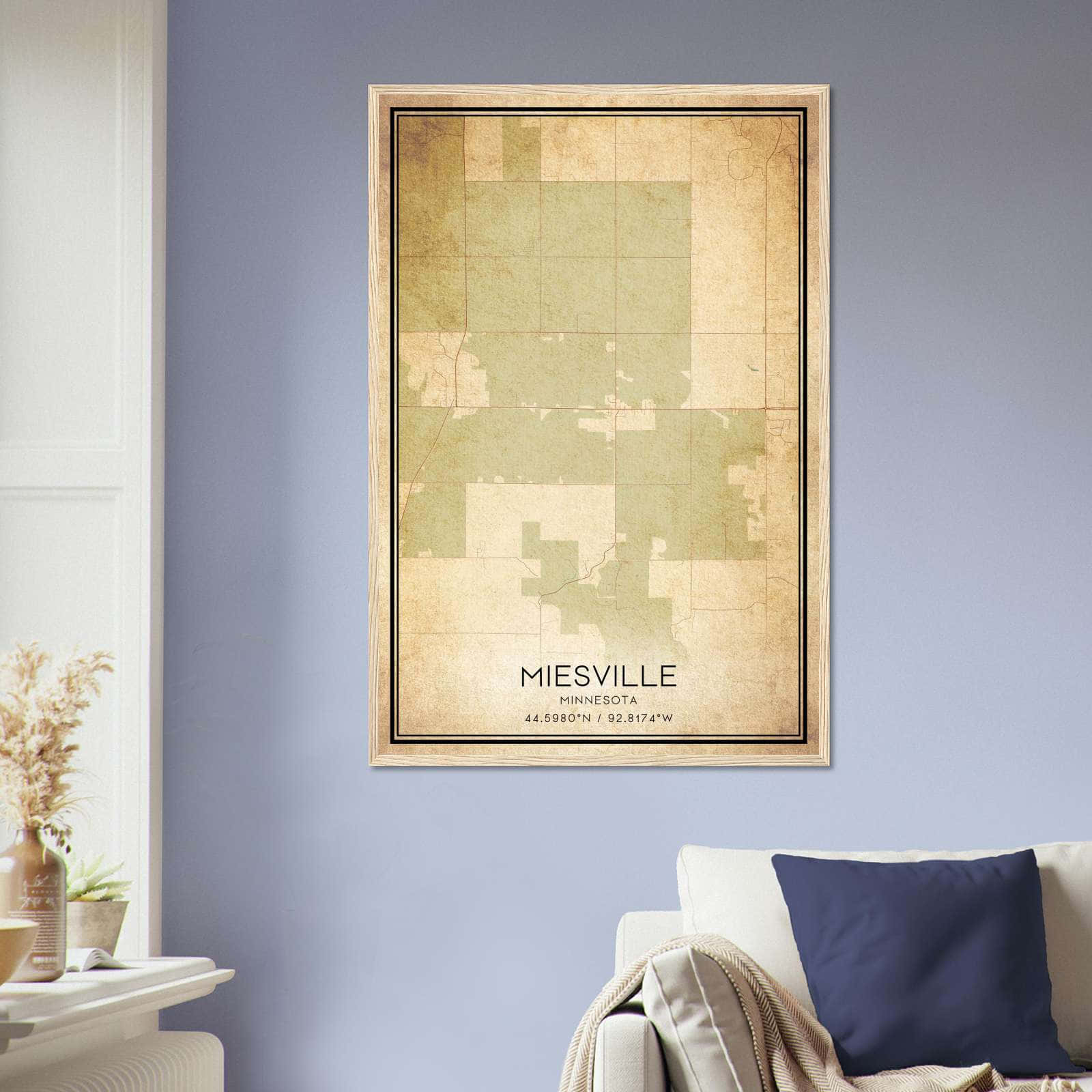 Vintage Miesville Minnesota Map Poster, Miesville MN City Road Wall Art Print