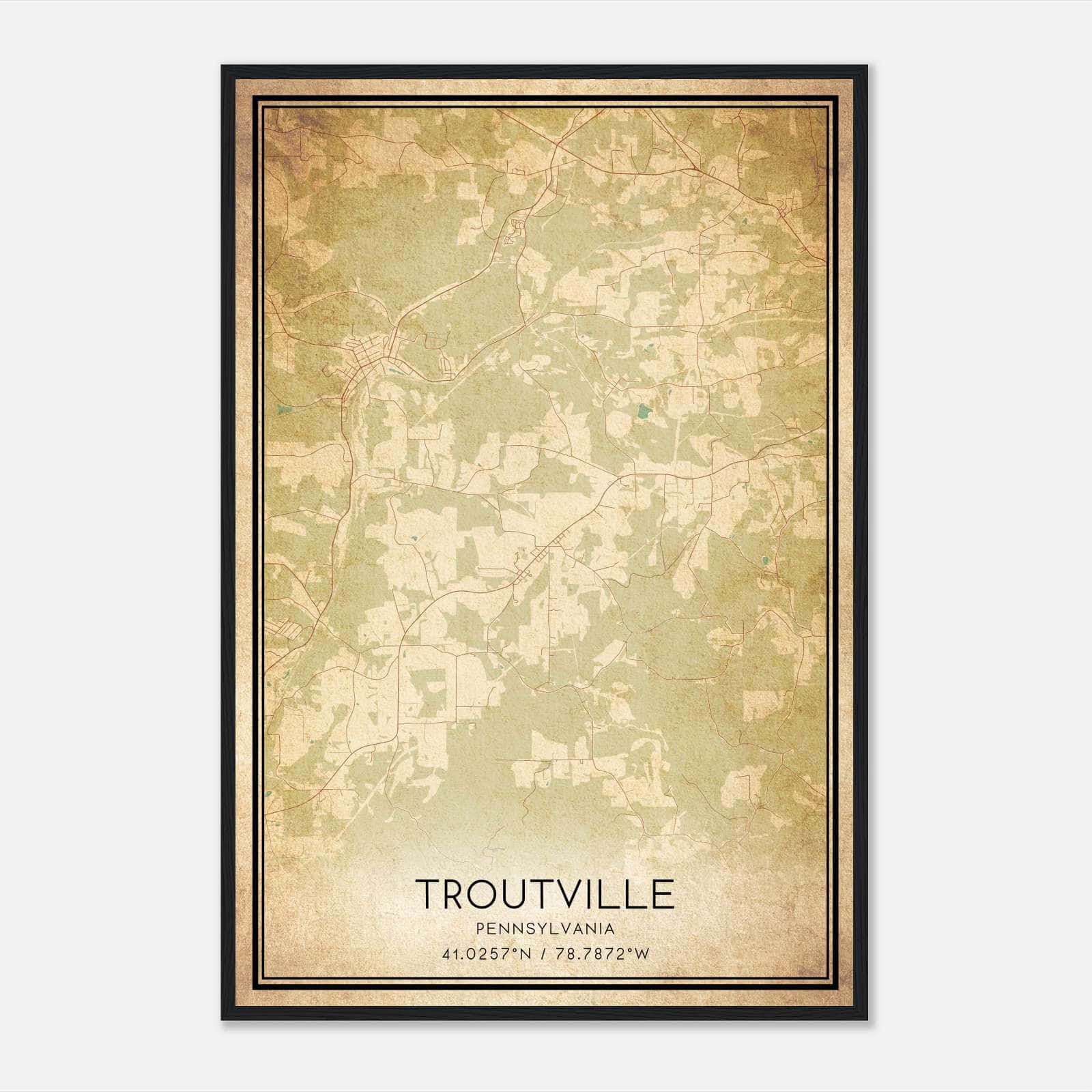 Vintage Troutville Pennsylvania Map Poster, Troutville PA City Road Wall Art Print Vintage Troutville Pennsylvania Map Poster, Troutville PA City Road Wall Art Print