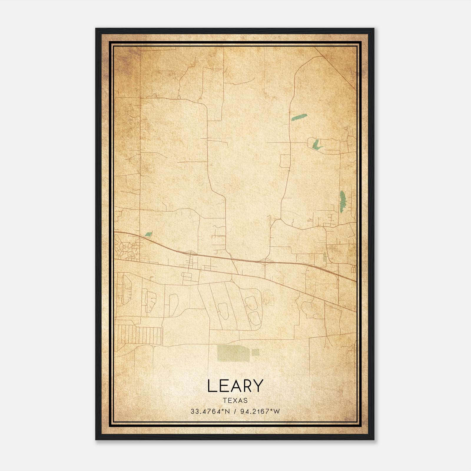 Vintage Leary Texas Map Poster, Leary TX City Road Wall Art Print Vintage Leary Texas Map Poster, Leary TX City Road Wall Art Print