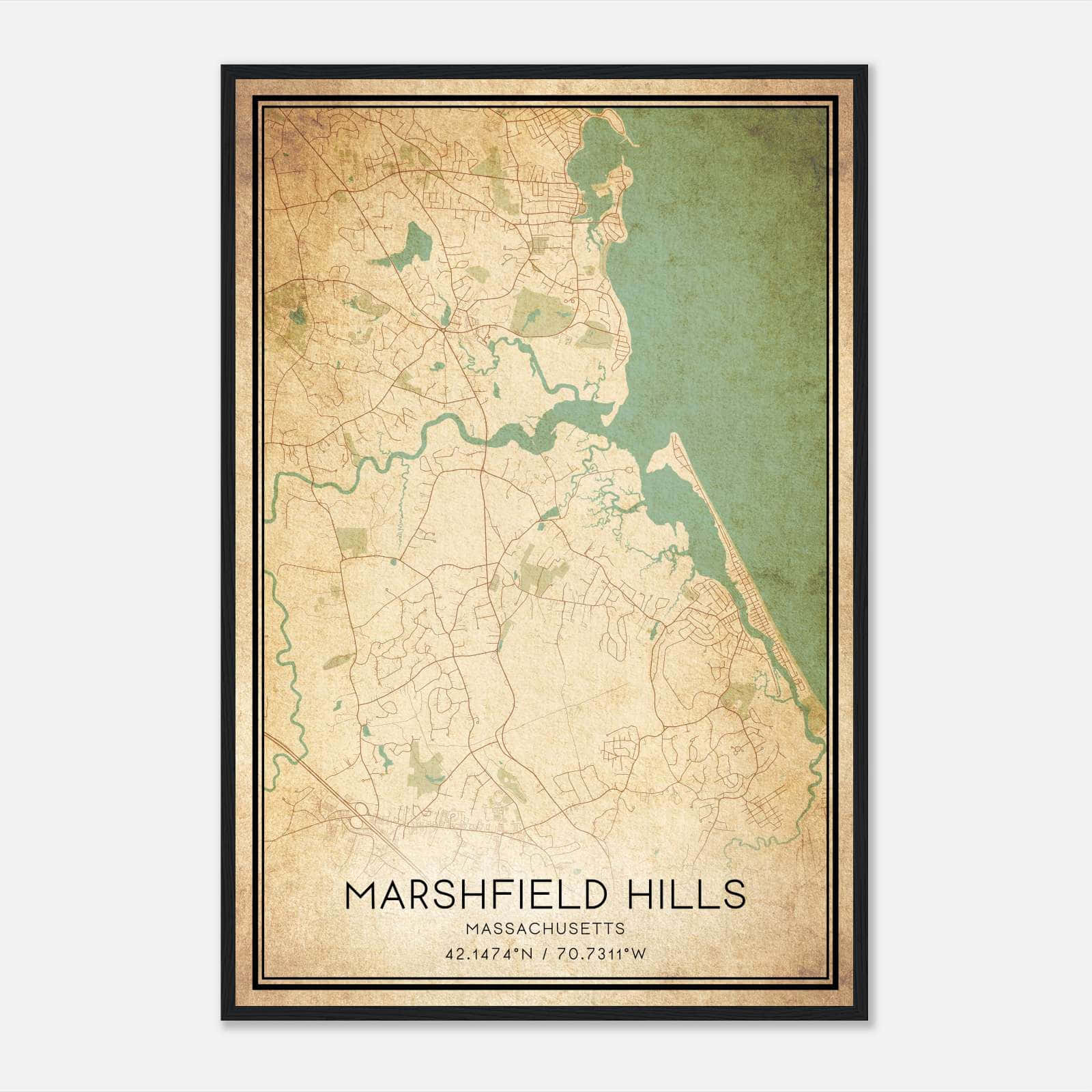Vintage Marshfield Hills Massachusetts Map Poster, Marshfield Hills MA City Road Wall Art Print Vintage Marshfield Hills Massachusetts Map Poster, Marshfield Hills MA City Road Wall Art Print