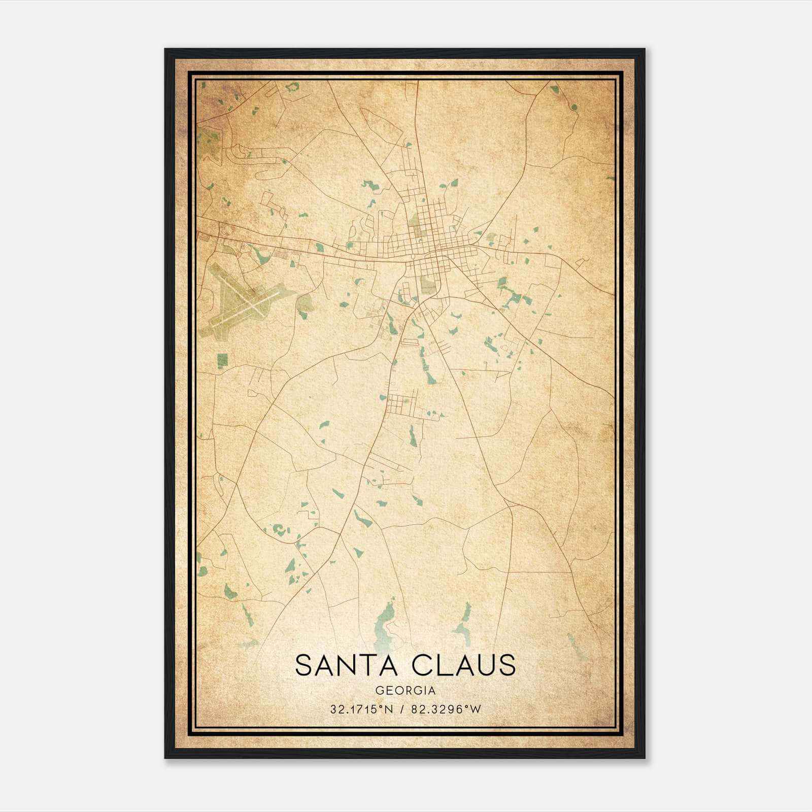 Vintage Santa Claus Georgia Map Poster, Santa Claus GA City Road Wall Art Print Vintage Santa Claus Georgia Map Poster, Santa Claus GA City Road Wall Art Print