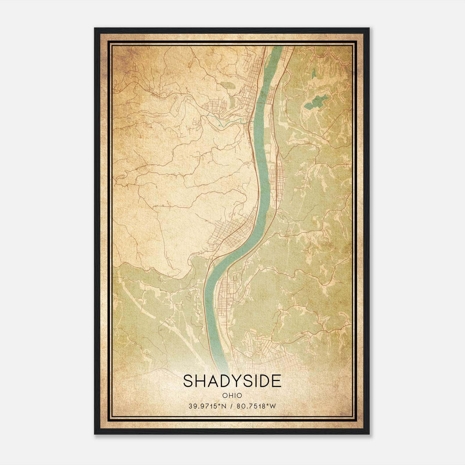 Vintage Shadyside Ohio Map Poster, Shadyside OH City Road Wall Art Print Vintage Shadyside Ohio Map Poster, Shadyside OH City Road Wall Art Print