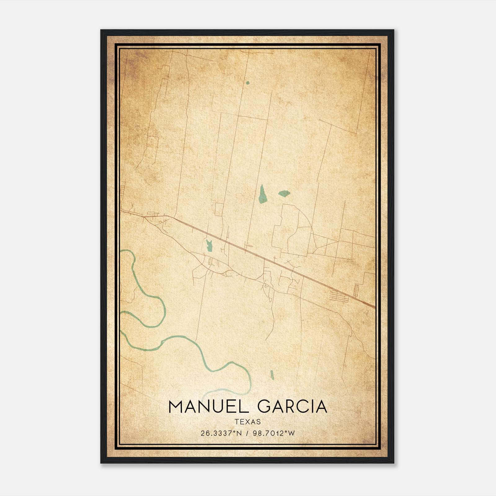 Vintage Manuel Garcia Texas Map Poster, Manuel Garcia TX City Road Wall Art Print Vintage Manuel Garcia Texas Map Poster, Manuel Garcia TX City Road Wall Art Print