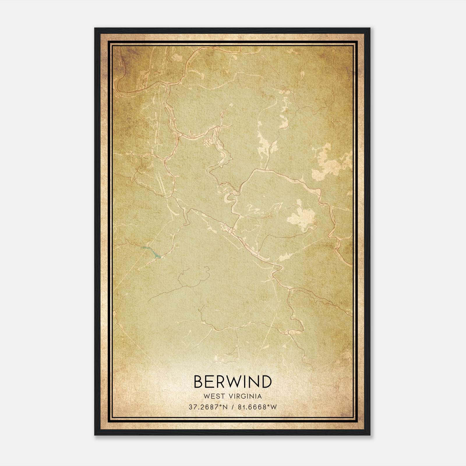 Vintage Berwind West Virginia Map Poster, Berwind WV City Road Wall Art Print Vintage Berwind West Virginia Map Poster, Berwind WV City Road Wall Art Print