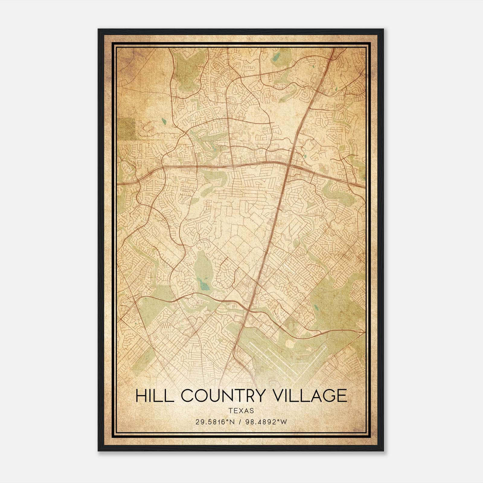 Vintage Hill Country Village Texas Map Poster, Hill Country Village TX City Road Wall Art Print Vintage Hill Country Village Texas Map Poster, Hill Country Village TX City Road Wall Art Print