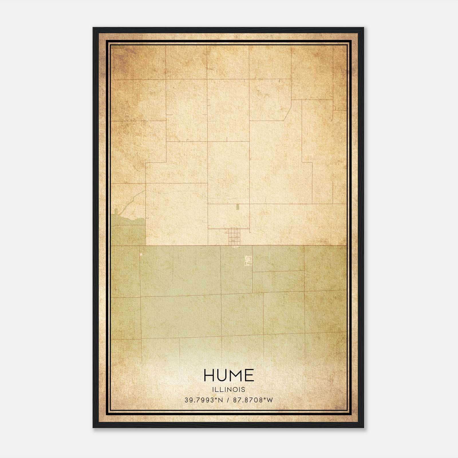 Vintage Hume Illinois Map Poster, Hume IL City Road Wall Art Print Vintage Hume Illinois Map Poster, Hume IL City Road Wall Art Print
