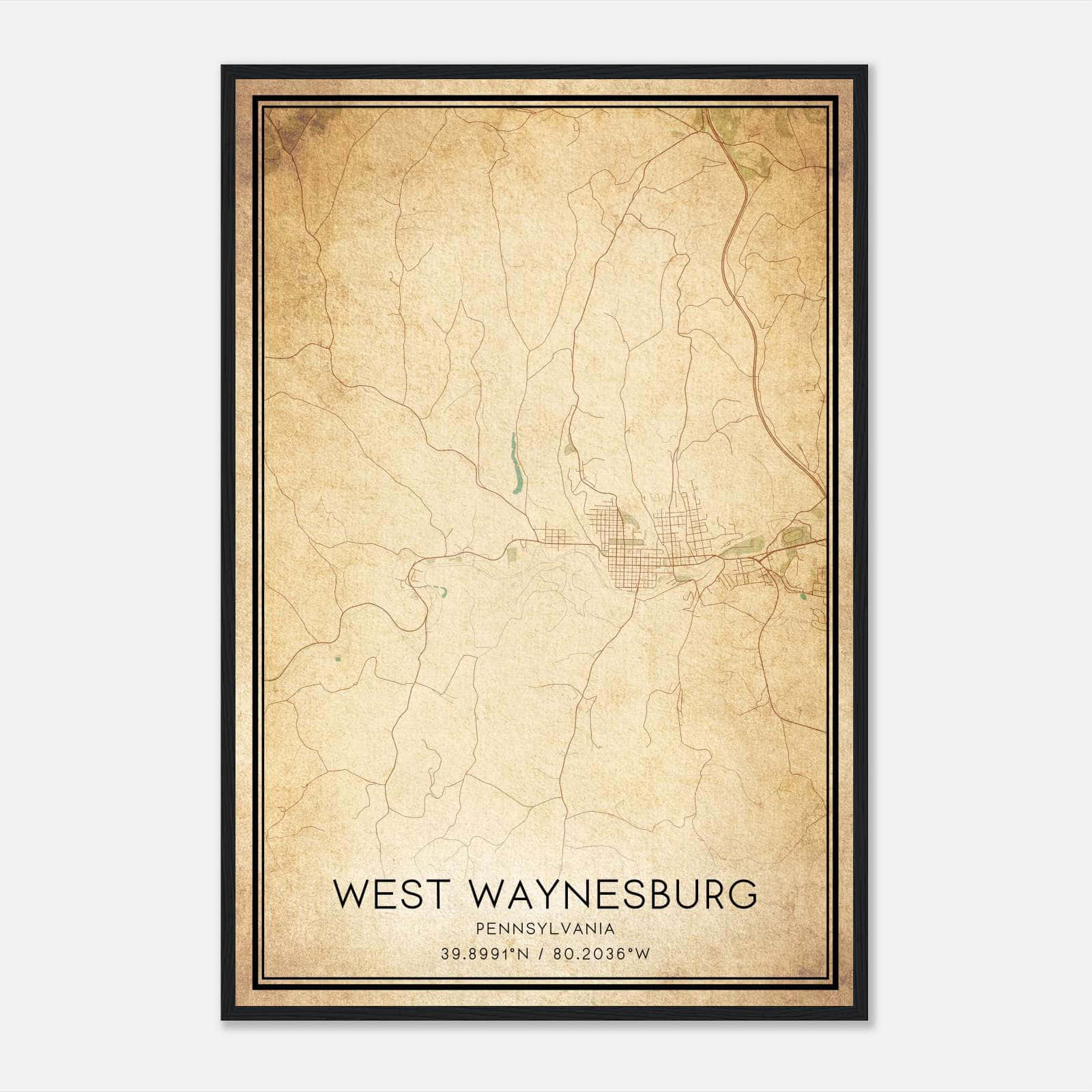 Vintage West Waynesburg Pennsylvania Map Poster, West Waynesburg PA City Road Wall Art Print Vintage West Waynesburg Pennsylvania Map Poster, West Waynesburg PA City Road Wall Art Print
