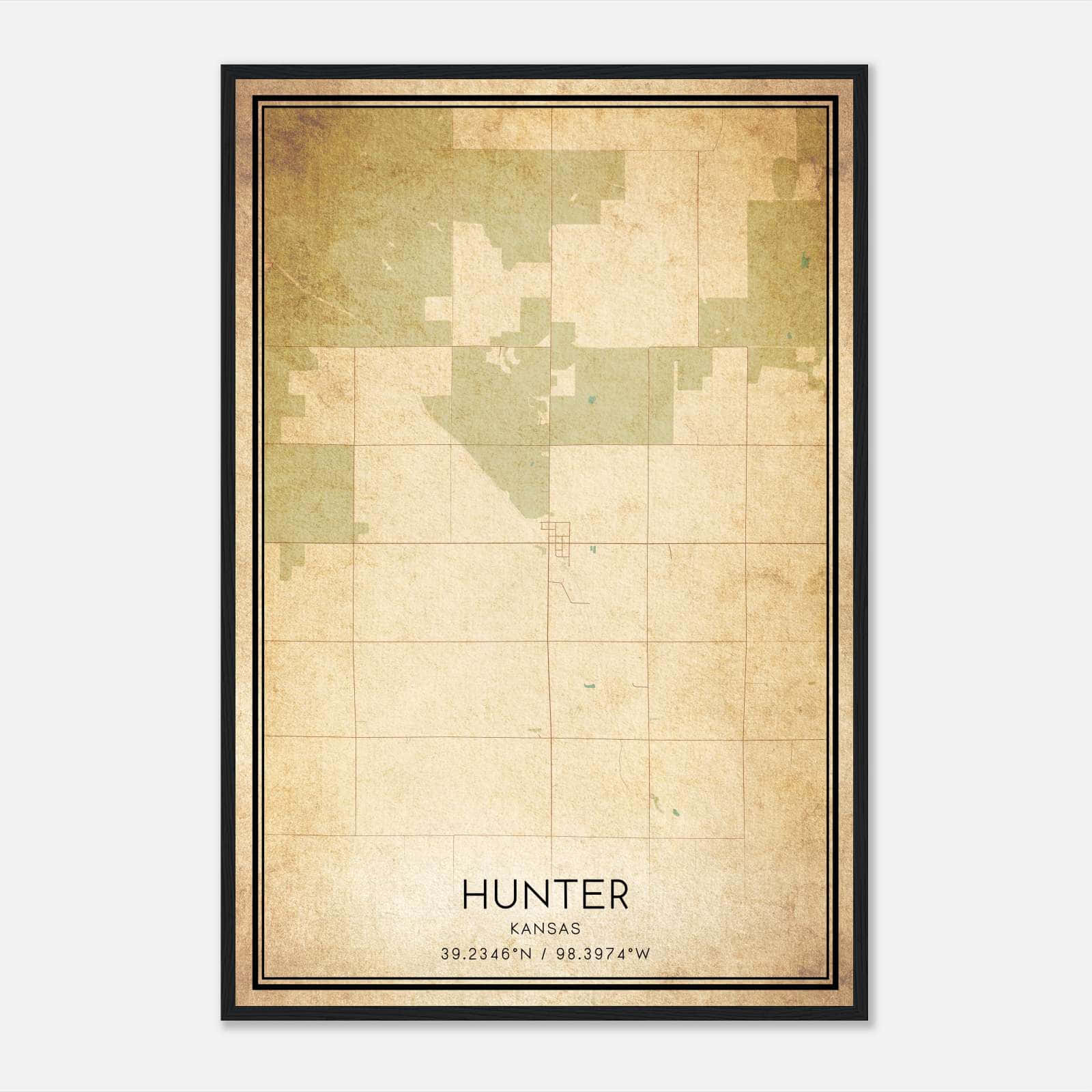 Vintage Hunter Kansas Map Poster, Hunter KS City Road Wall Art Print Vintage Hunter Kansas Map Poster, Hunter KS City Road Wall Art Print
