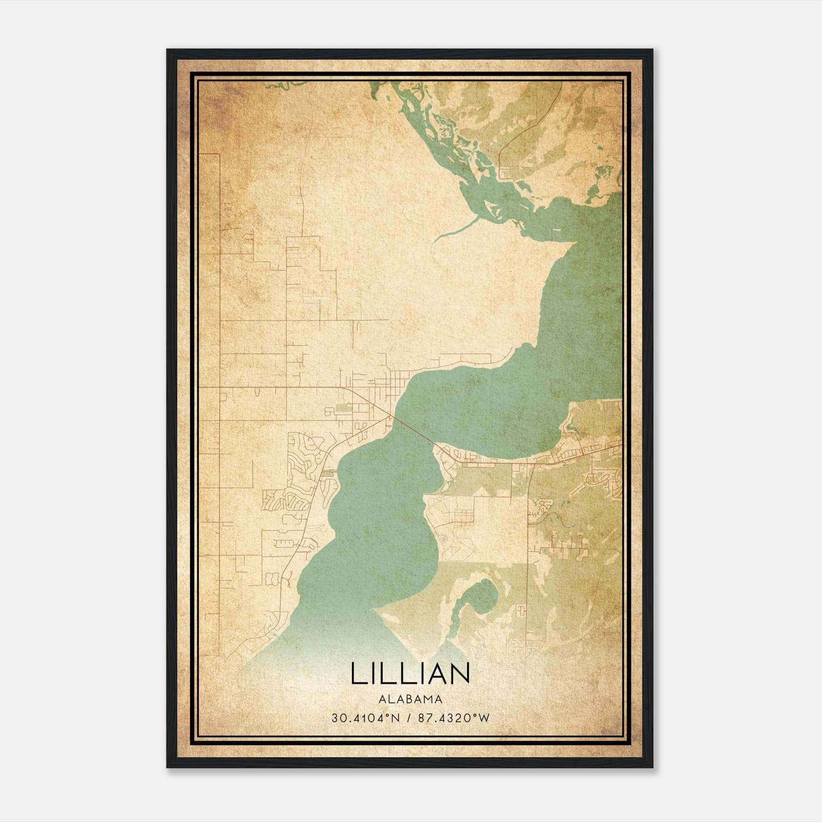 Vintage Lillian Alabama Map Poster, Lillian AL City Road Wall Art Print Vintage Lillian Alabama Map Poster, Lillian AL City Road Wall Art Print