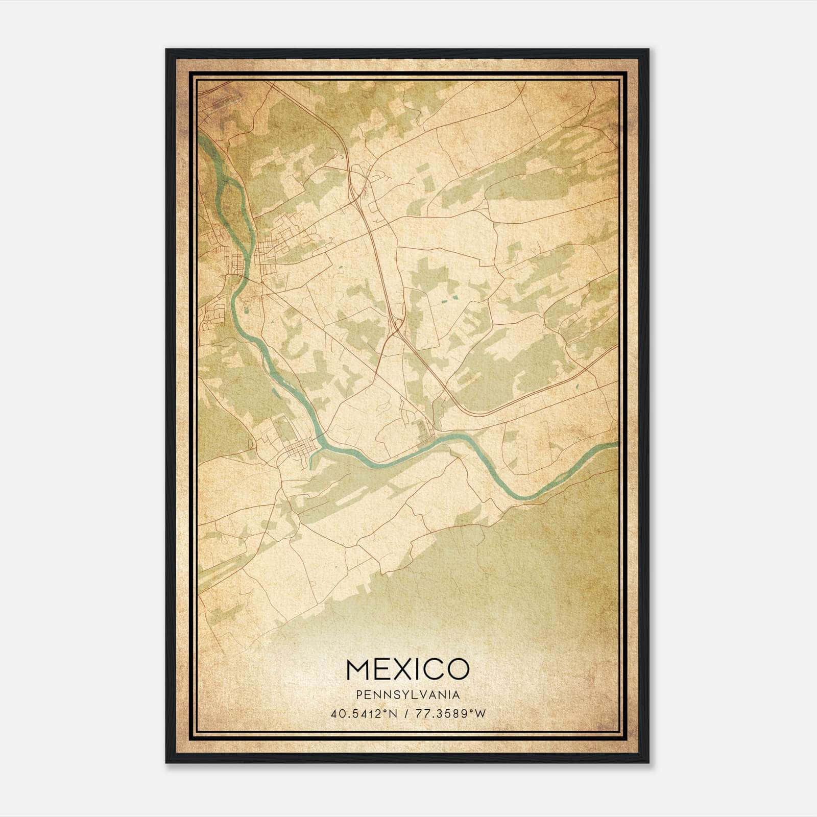 Vintage Mexico Pennsylvania Map Poster, Mexico PA City Road Wall Art Print Vintage Mexico Pennsylvania Map Poster, Mexico PA City Road Wall Art Print