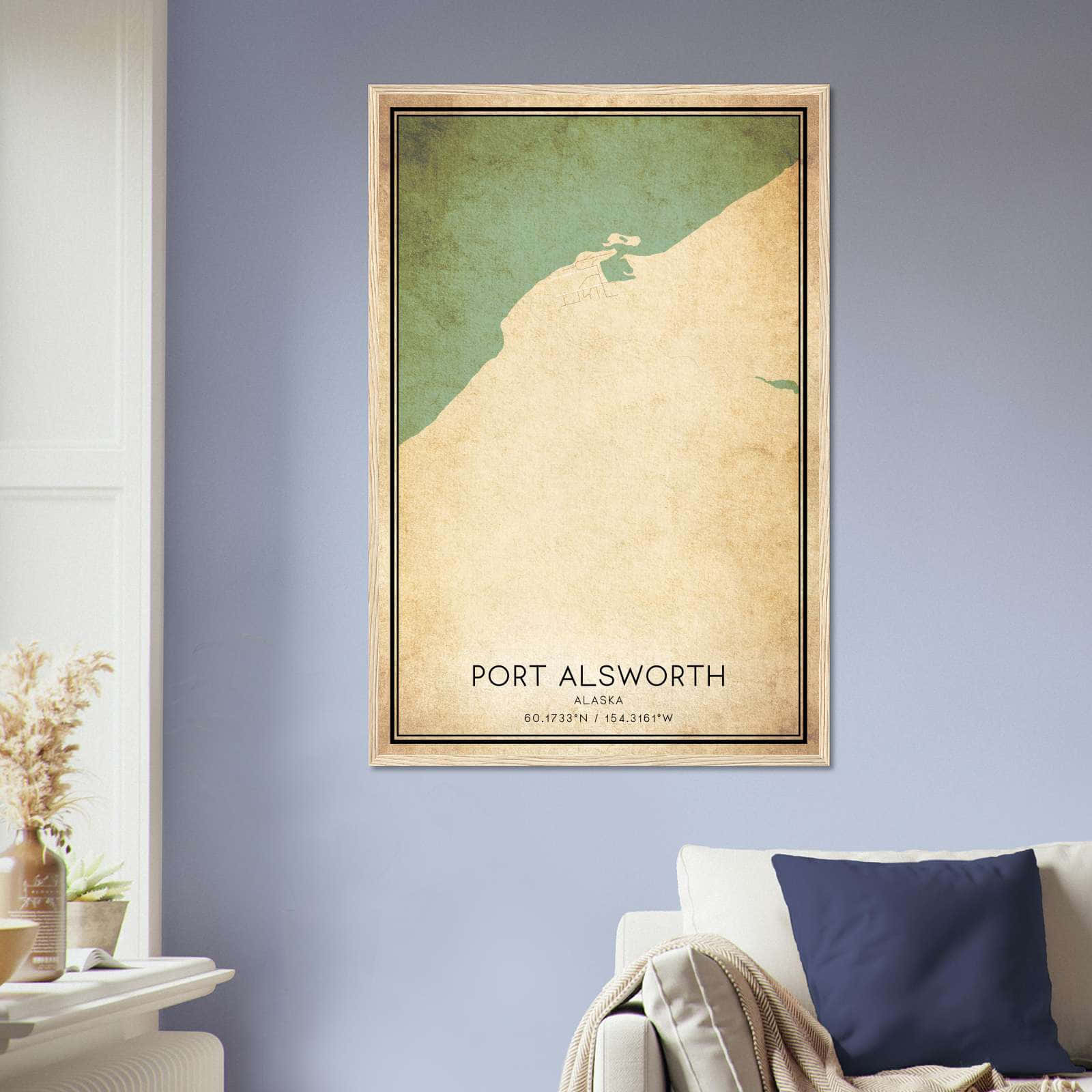 Vintage Port Alsworth Alaska Map Poster, Port Alsworth AK City Road Wall Art Print