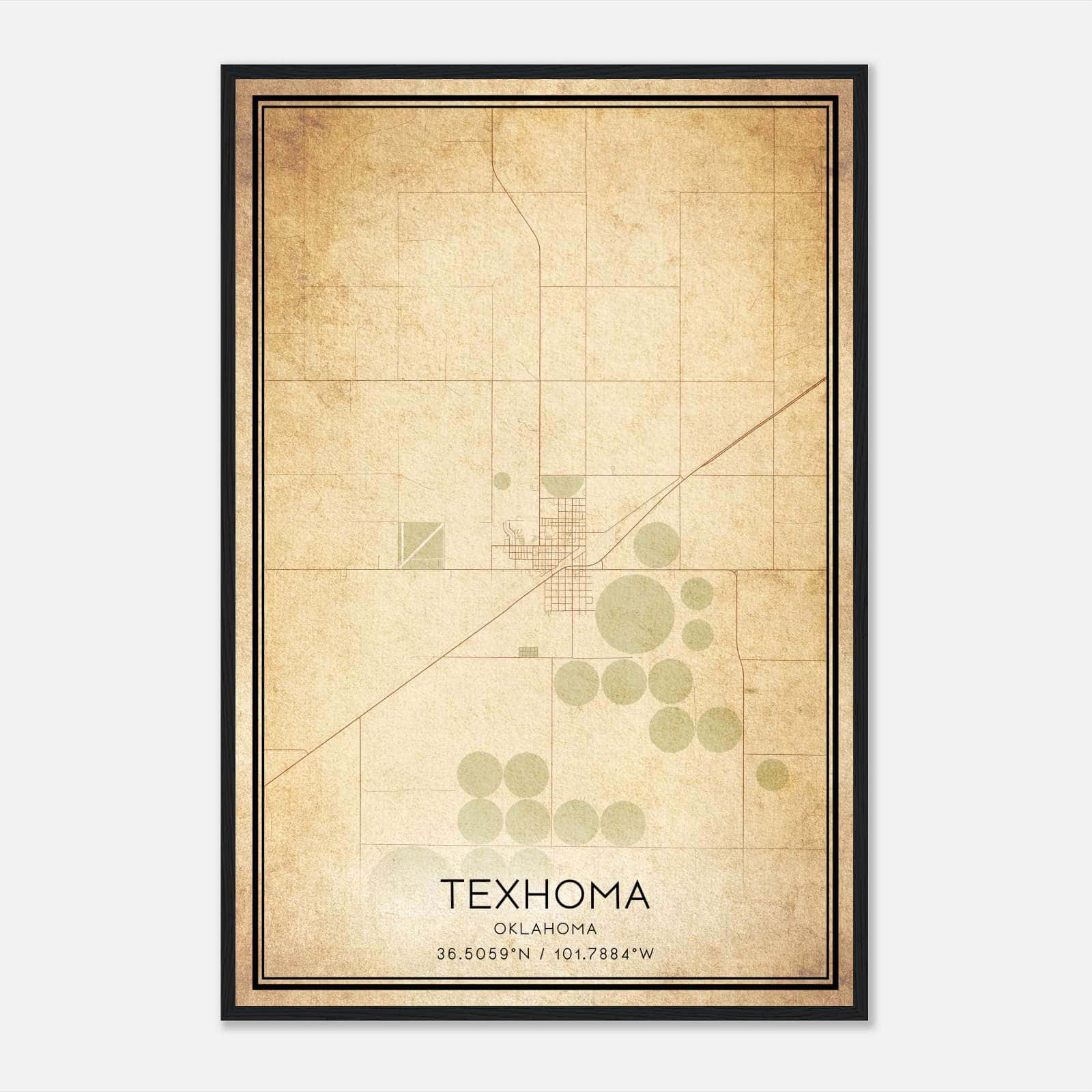 Vintage Texhoma Oklahoma Map Poster, Texhoma OK City Road Wall Art Print Vintage Texhoma Oklahoma Map Poster, Texhoma OK City Road Wall Art Print