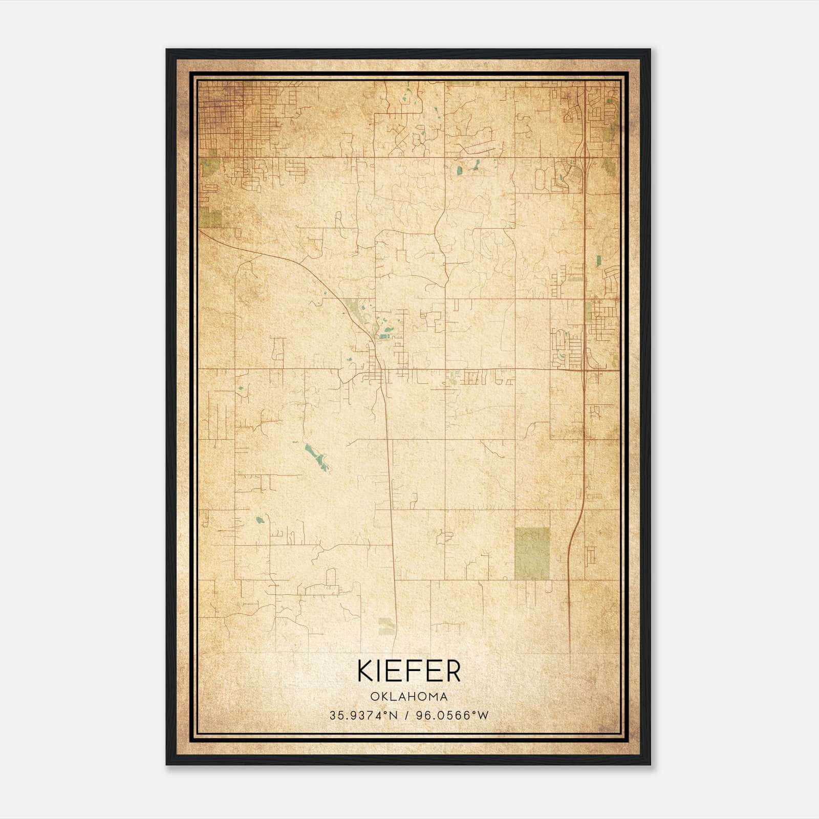 Vintage Kiefer Oklahoma Map Poster, Kiefer OK City Road Wall Art Print Vintage Kiefer Oklahoma Map Poster, Kiefer OK City Road Wall Art Print
