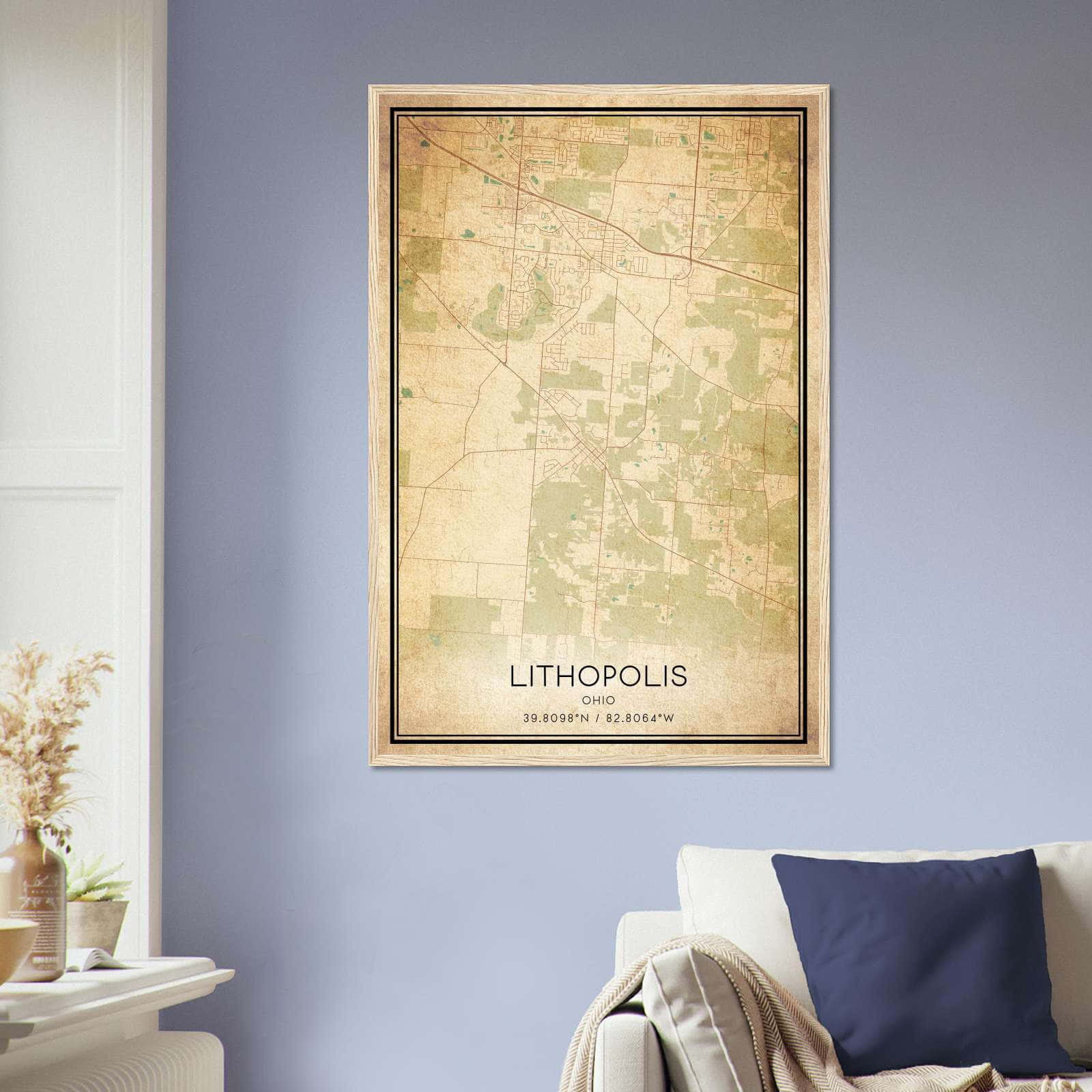 Vintage Lithopolis Ohio Map Poster, Lithopolis OH City Road Wall Art Print