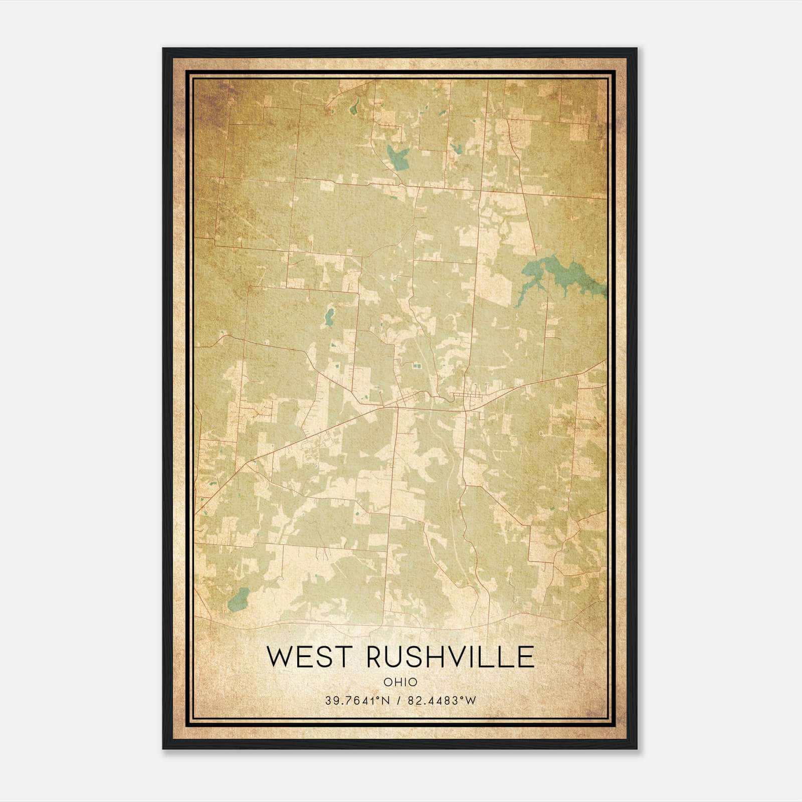 Vintage West Rushville Ohio Map Poster, West Rushville OH City Road Wall Art Print Vintage West Rushville Ohio Map Poster, West Rushville OH City Road Wall Art Print
