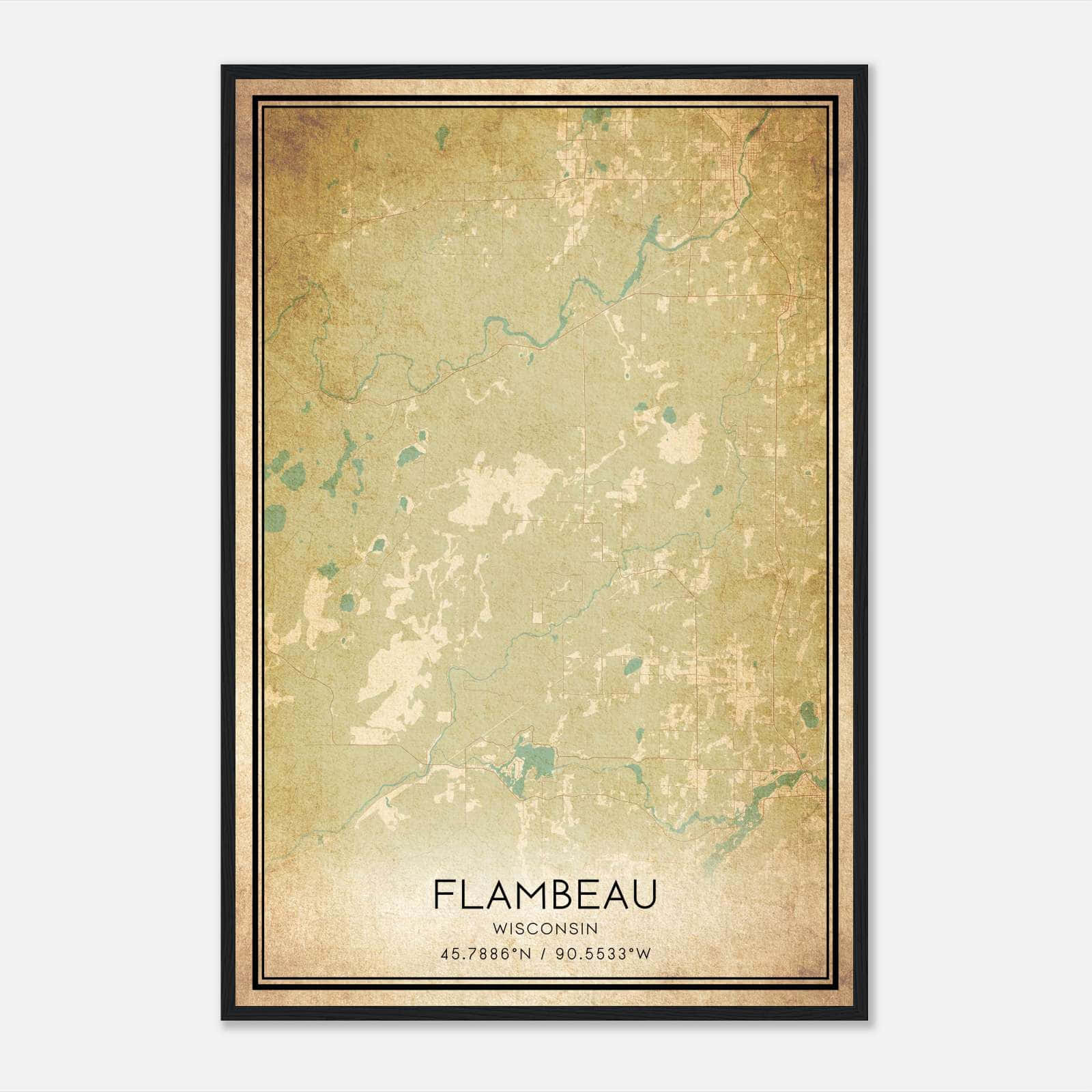 Vintage Flambeau Wisconsin Map Poster, Flambeau WI City Road Wall Art Print Vintage Flambeau Wisconsin Map Poster, Flambeau WI City Road Wall Art Print