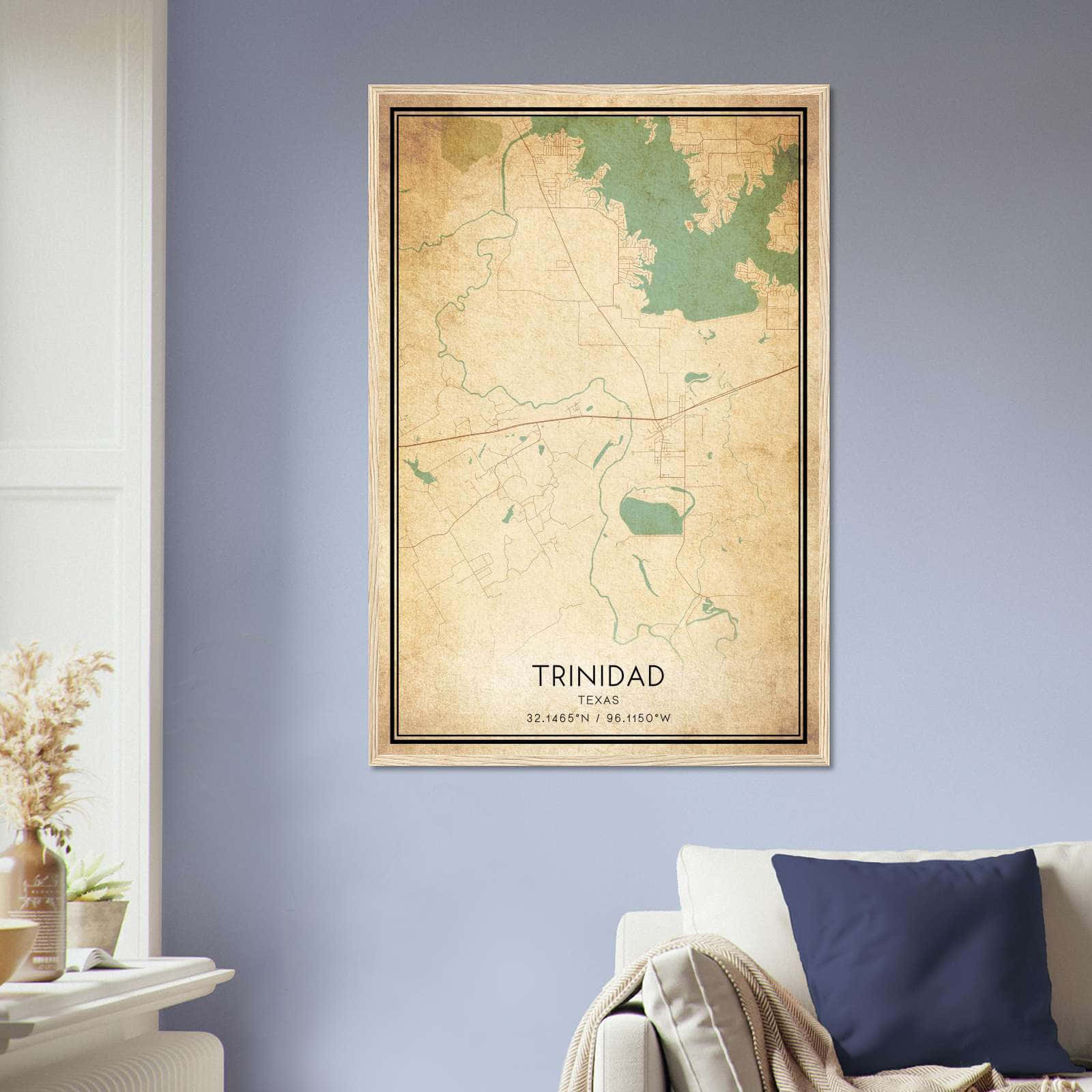 Vintage Trinidad Texas Map Poster, Trinidad TX City Road Wall Art Print