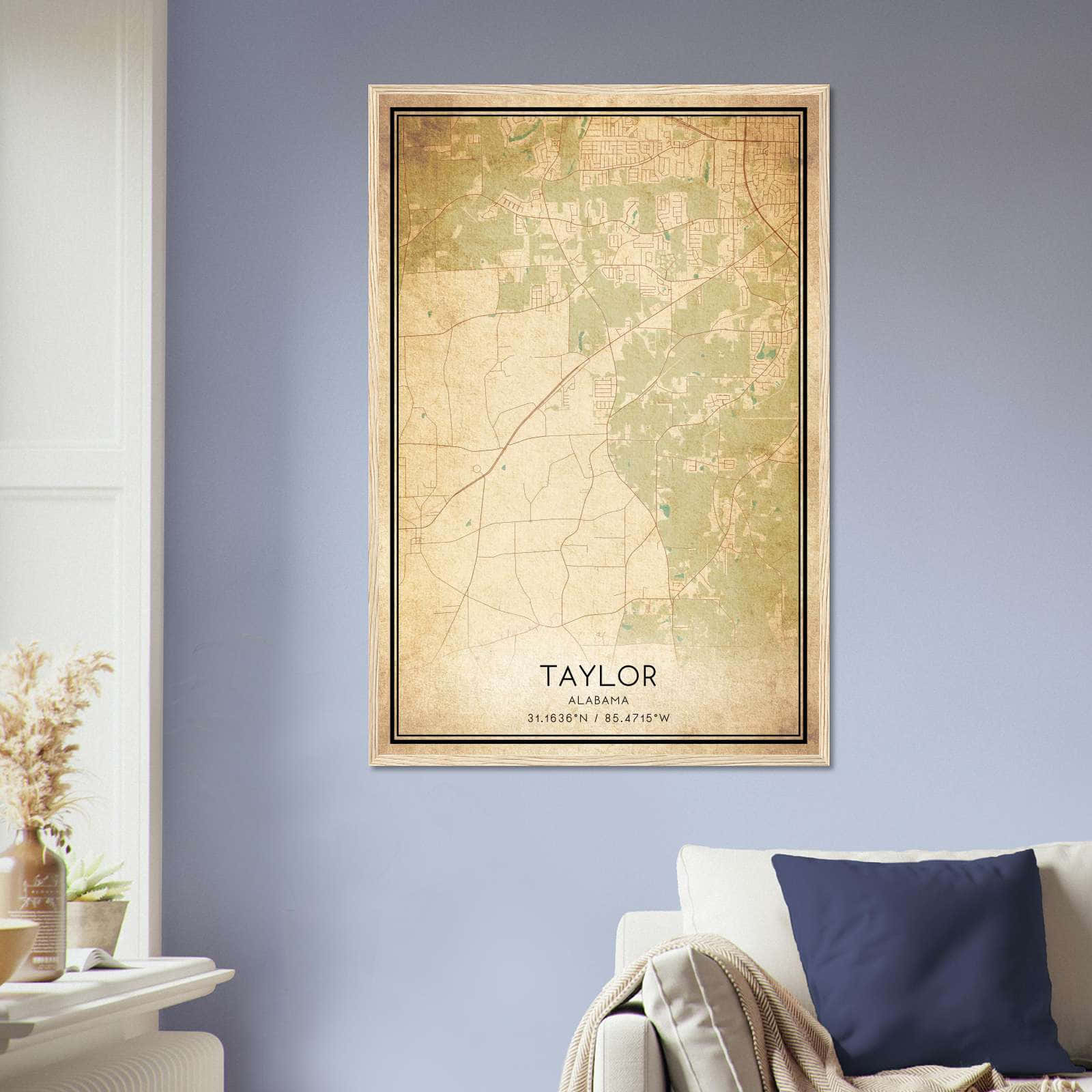 Vintage Taylor Alabama Map Poster, Taylor AL City Road Wall Art Print