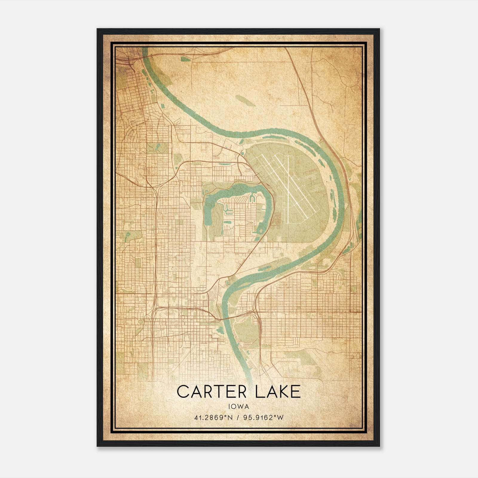 Vintage Carter Lake Iowa Map Poster, Carter Lake IA City Road Wall Art Print Vintage Carter Lake Iowa Map Poster, Carter Lake IA City Road Wall Art Print