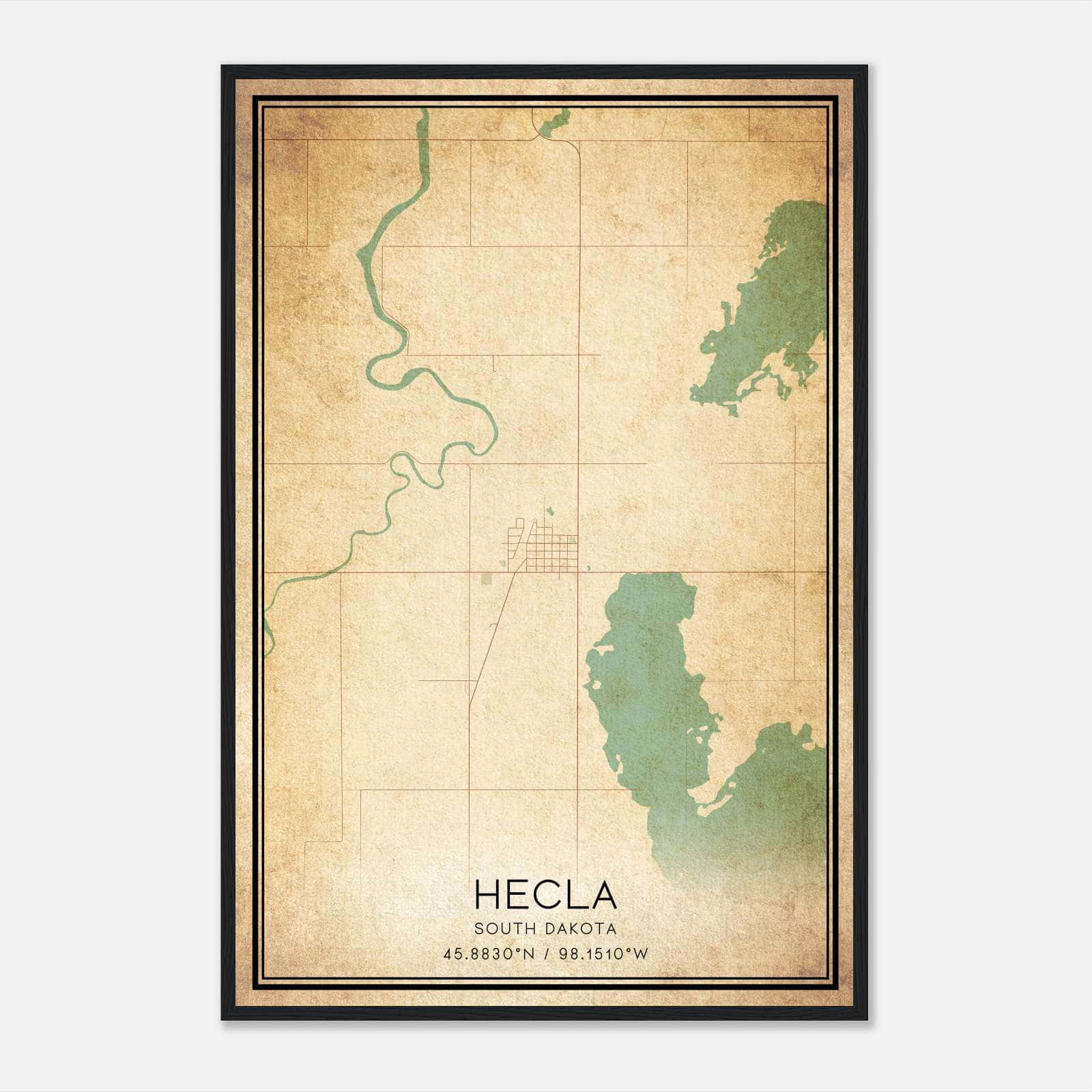 Vintage Hecla South Dakota Map Poster, Hecla SD City Road Wall Art Print Vintage Hecla South Dakota Map Poster, Hecla SD City Road Wall Art Print