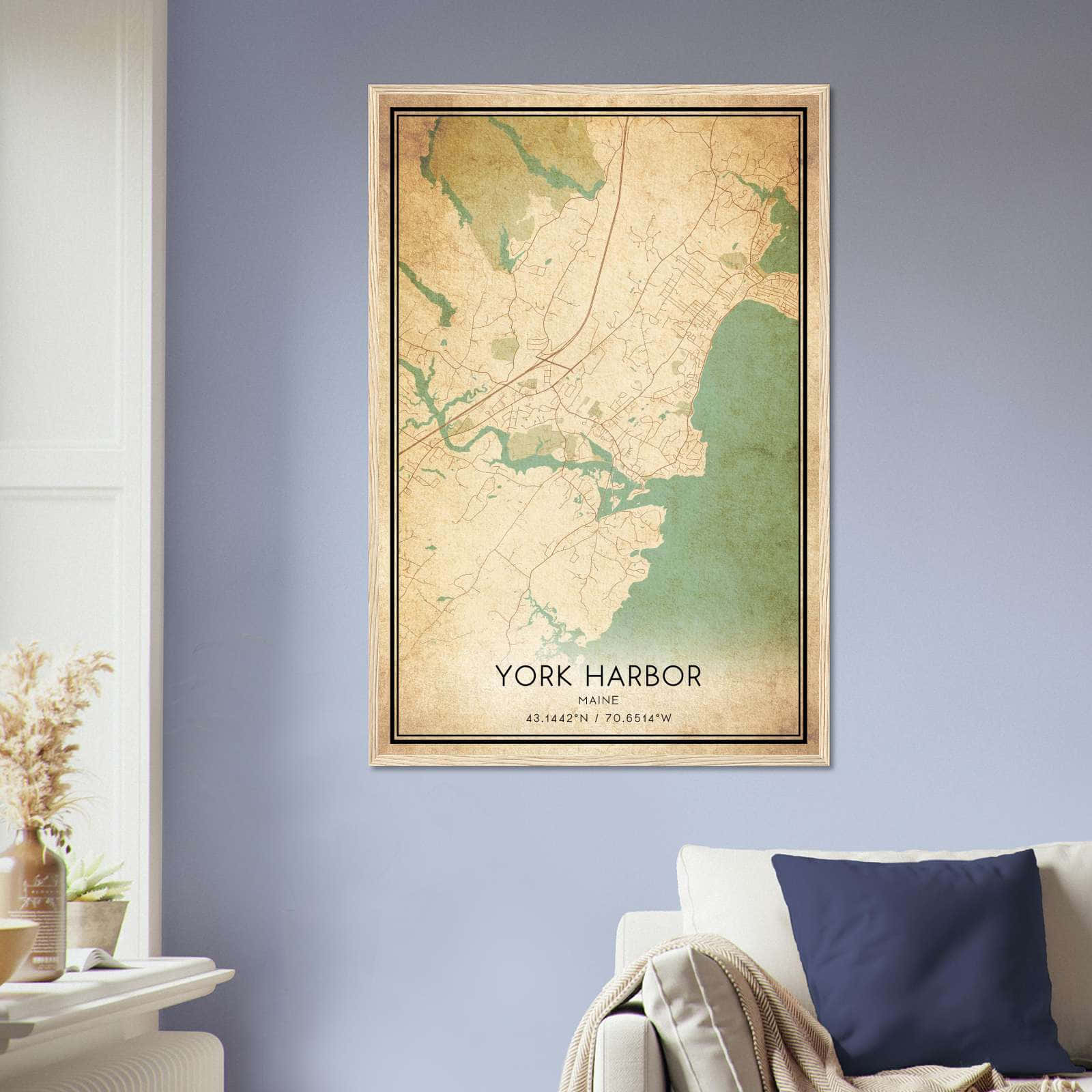 Vintage York Harbor Maine Map Poster, York Harbor ME City Road Wall Art Print