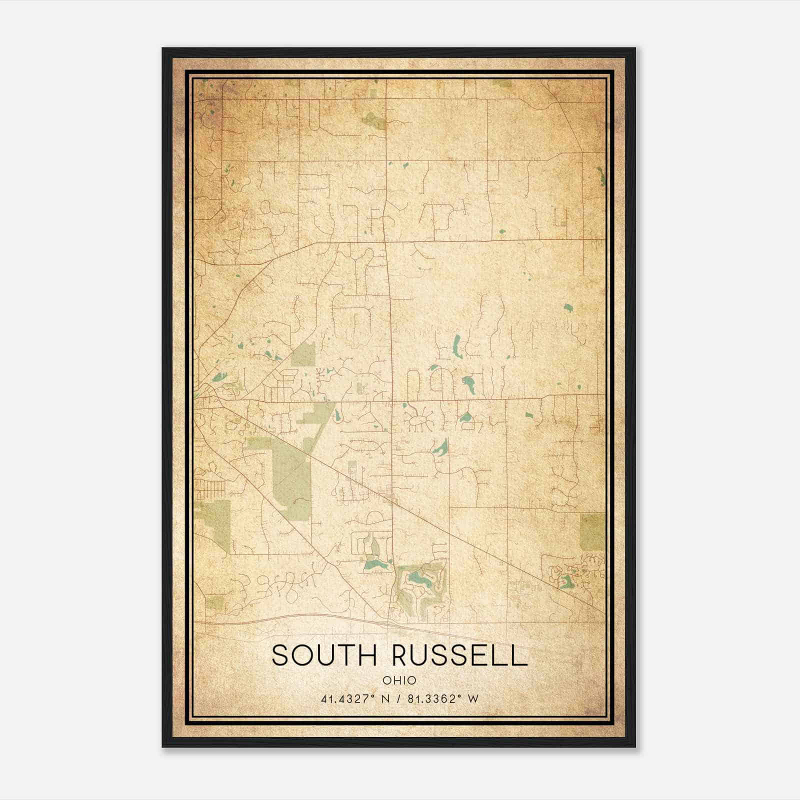 Vintage South Russell Ohio Map Poster, South Russell OH City Road Wall Art Print Vintage South Russell Ohio Map Poster, South Russell OH City Road Wall Art Print