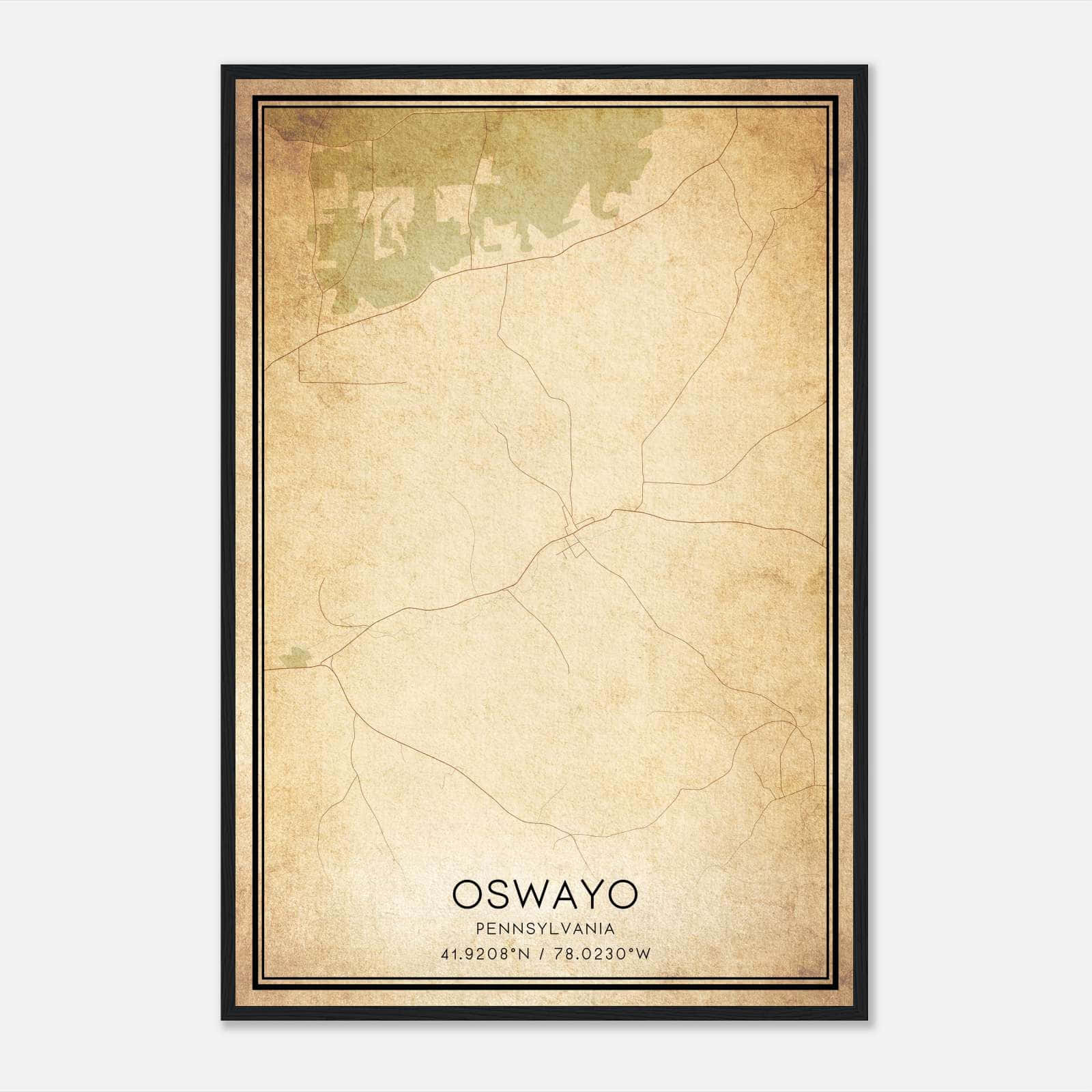 Vintage Oswayo Pennsylvania Map Poster, Oswayo PA City Road Wall Art Print Vintage Oswayo Pennsylvania Map Poster, Oswayo PA City Road Wall Art Print