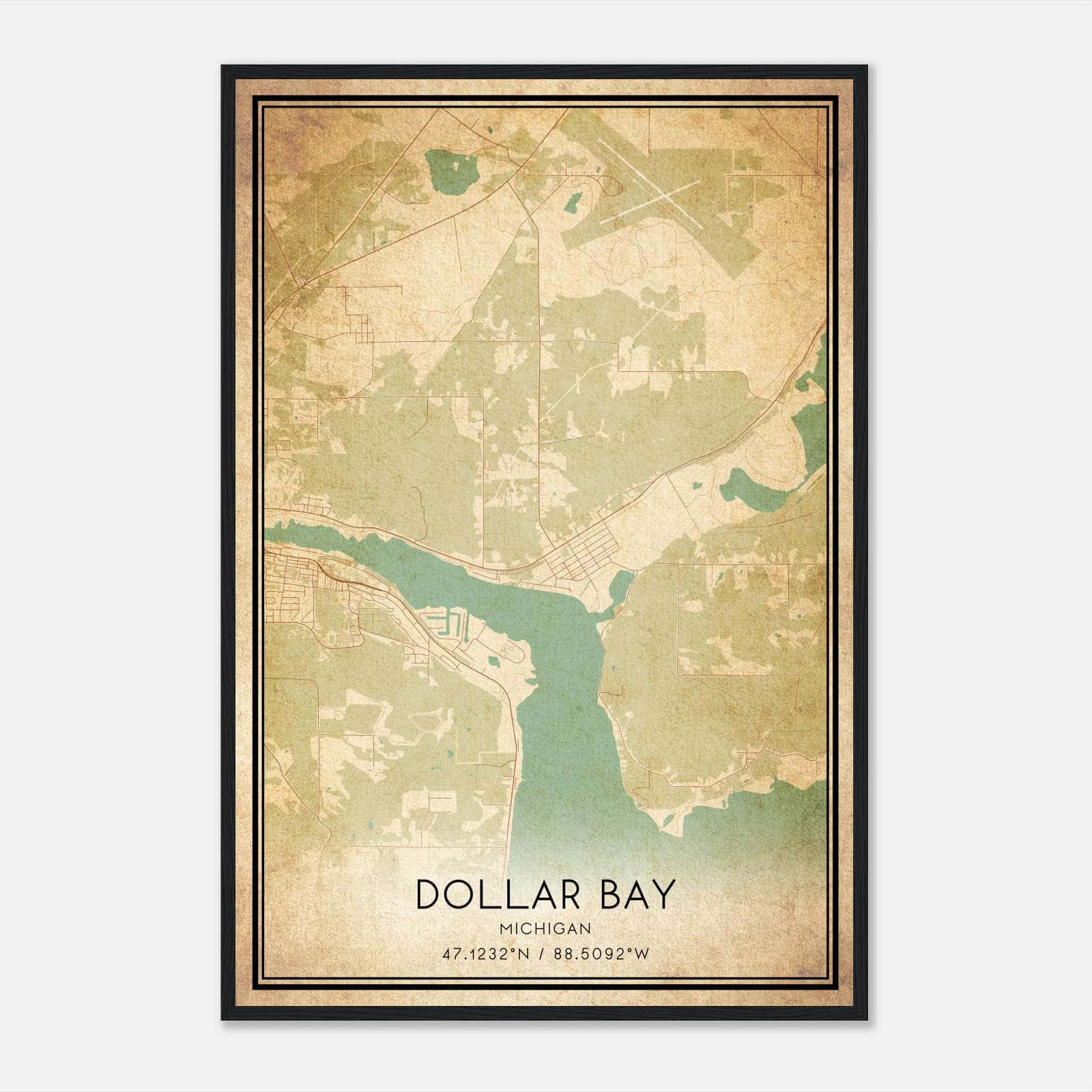 Vintage Dollar Bay Michigan Map Poster, Dollar Bay MI City Road Wall Art Print Vintage Dollar Bay Michigan Map Poster, Dollar Bay MI City Road Wall Art Print