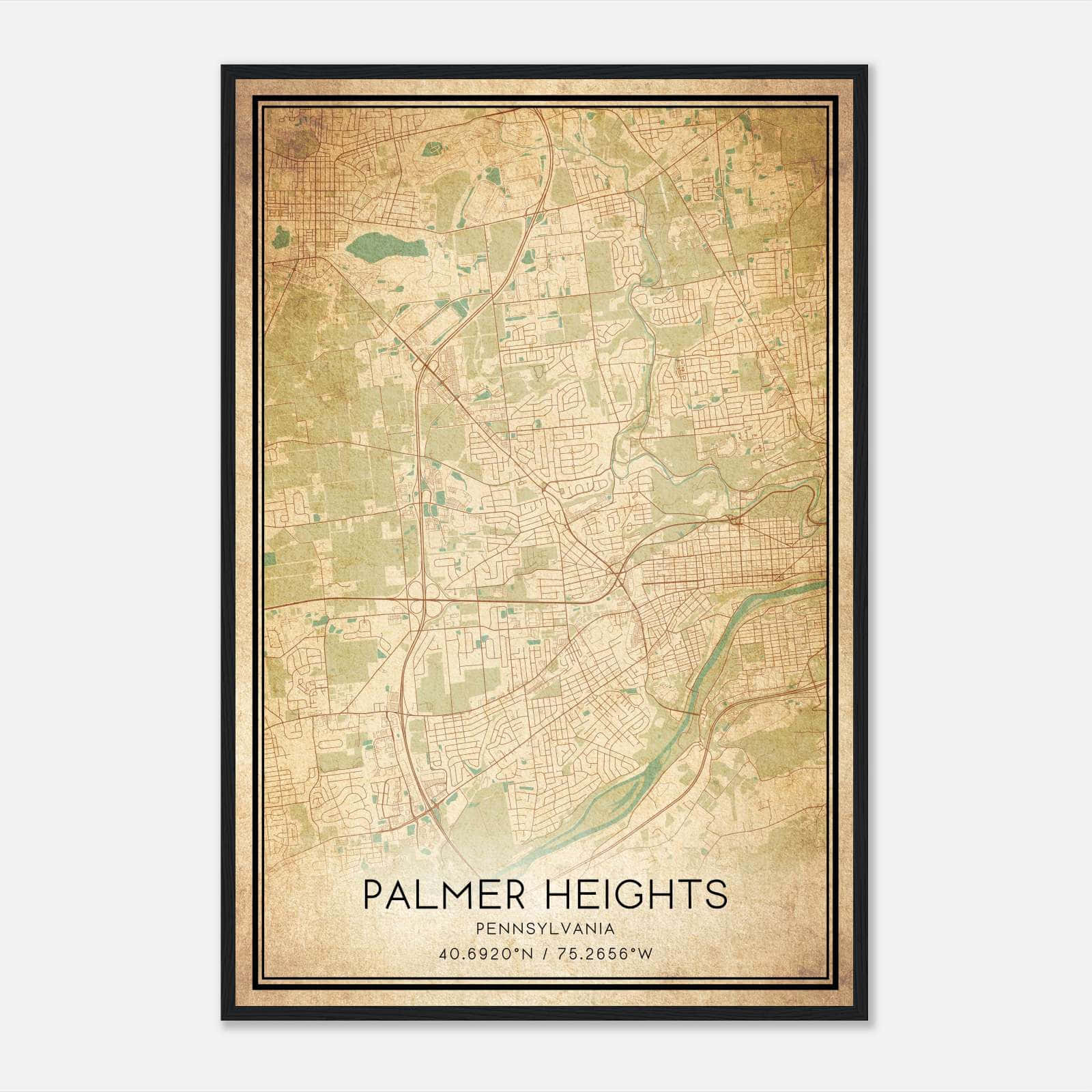 Vintage Palmer Heights Pennsylvania Map Poster, Palmer Heights PA City Road Wall Art Print Vintage Palmer Heights Pennsylvania Map Poster, Palmer Heights PA City Road Wall Art Print