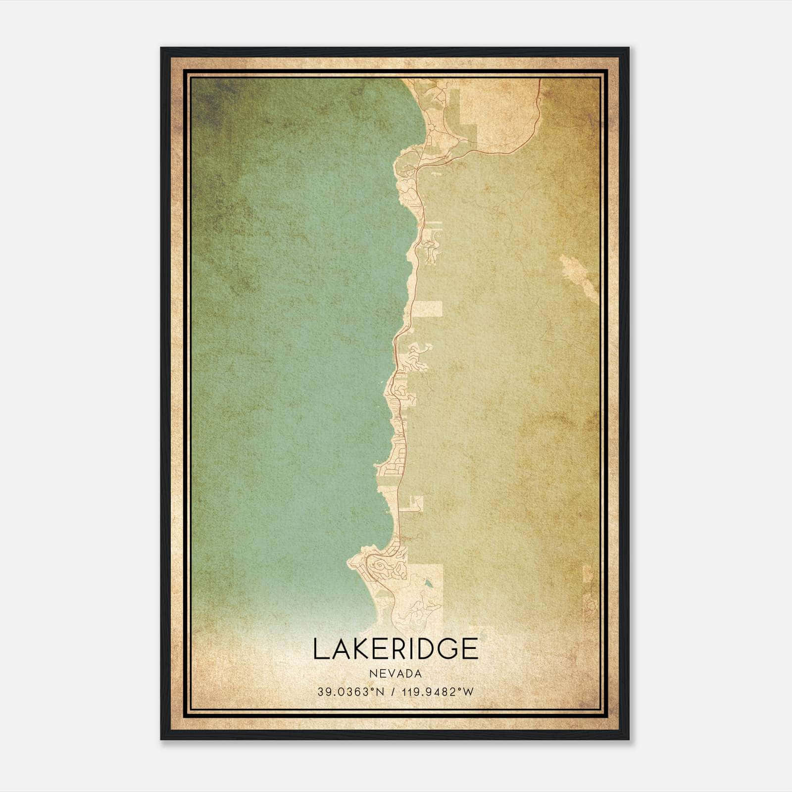 Vintage Lakeridge Nevada Map Poster, Lakeridge NV City Road Wall Art Print Vintage Lakeridge Nevada Map Poster, Lakeridge NV City Road Wall Art Print