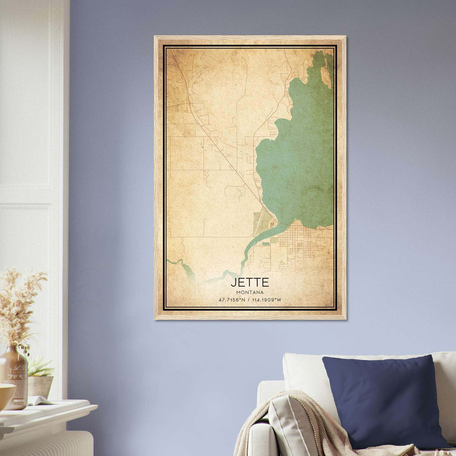 Vintage Jette Montana Map Poster, Jette MT City Road Wall Art Print