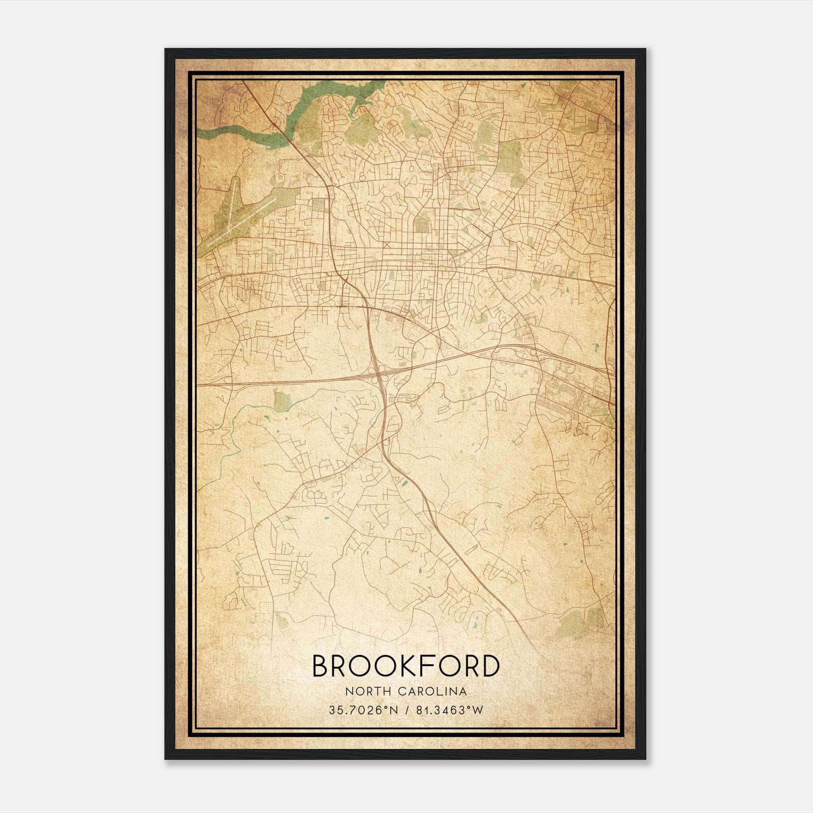 Vintage Brookford North Carolina Map Poster, Brookford NC City Road Wall Art Print Vintage Brookford North Carolina Map Poster, Brookford NC City Road Wall Art Print