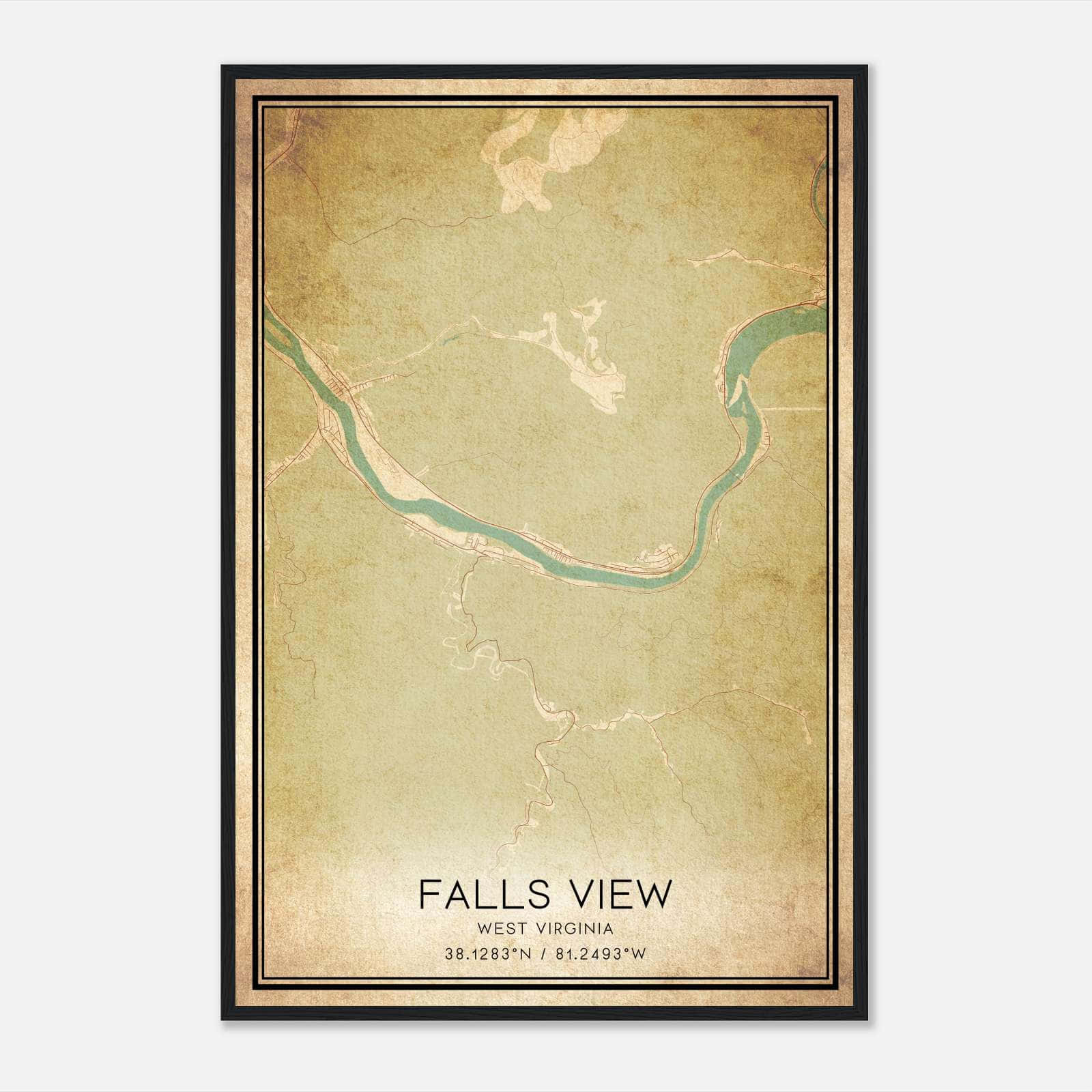Vintage Falls View West Virginia Map Poster, Falls View WV City Road Wall Art Print Vintage Falls View West Virginia Map Poster, Falls View WV City Road Wall Art Print