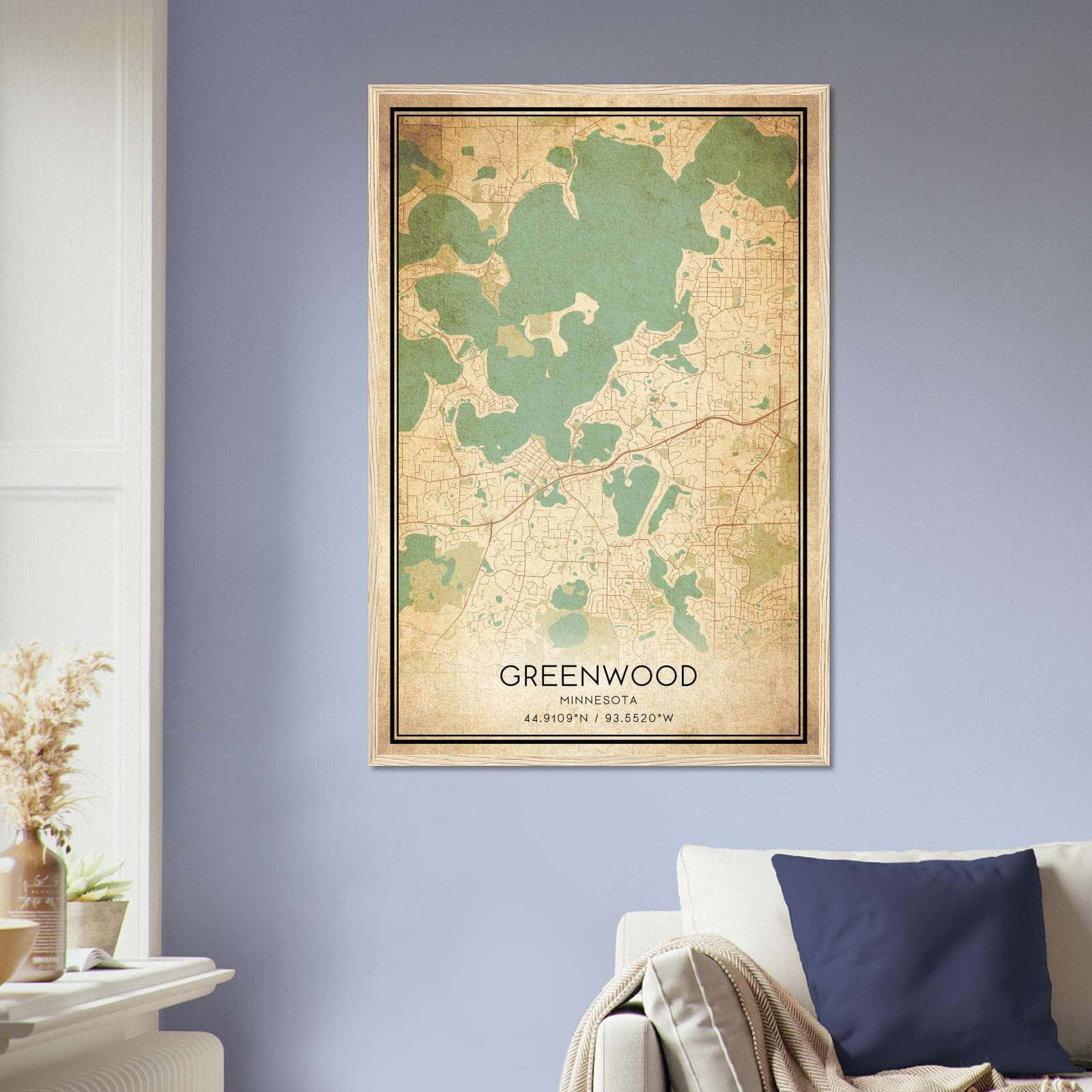Vintage Greenwood Minnesota Map Poster, Greenwood MN City Road Wall Art Print
