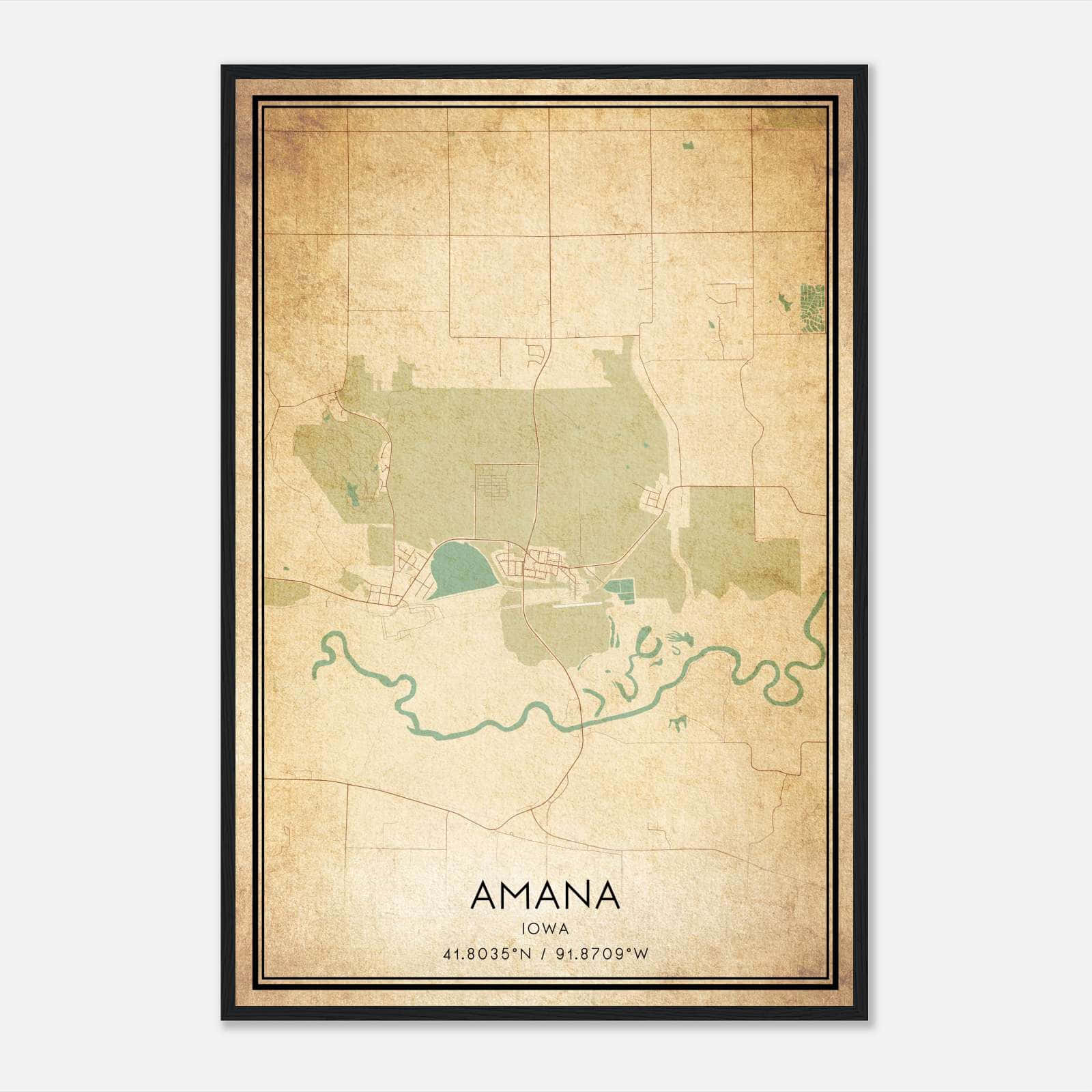 Vintage Amana Iowa Map Poster, Amana IA City Road Wall Art Print Vintage Amana Iowa Map Poster, Amana IA City Road Wall Art Print