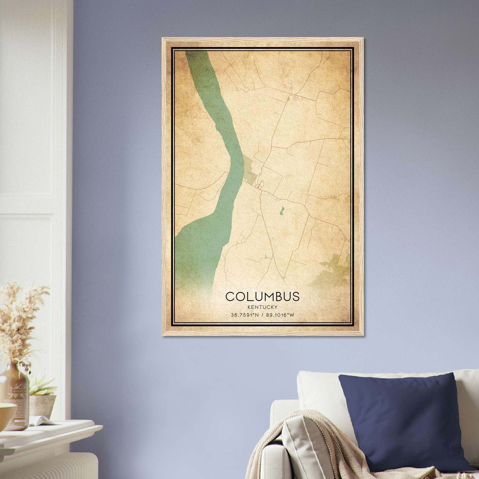 Vintage Columbus Kentucky Map Poster, Columbus KY City Road Wall Art Print
