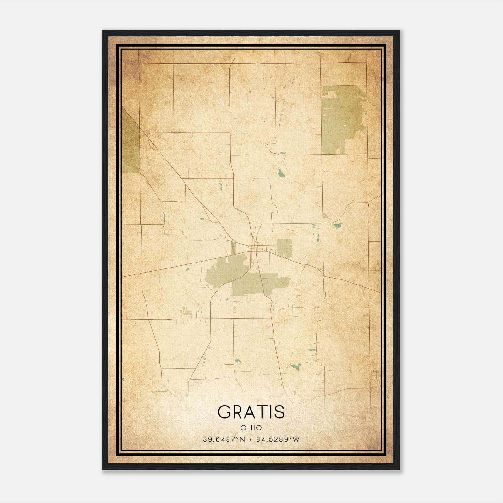 Vintage Gratis Ohio Map Poster, Gratis OH City Road Wall Art Print Vintage Gratis Ohio Map Poster, Gratis OH City Road Wall Art Print